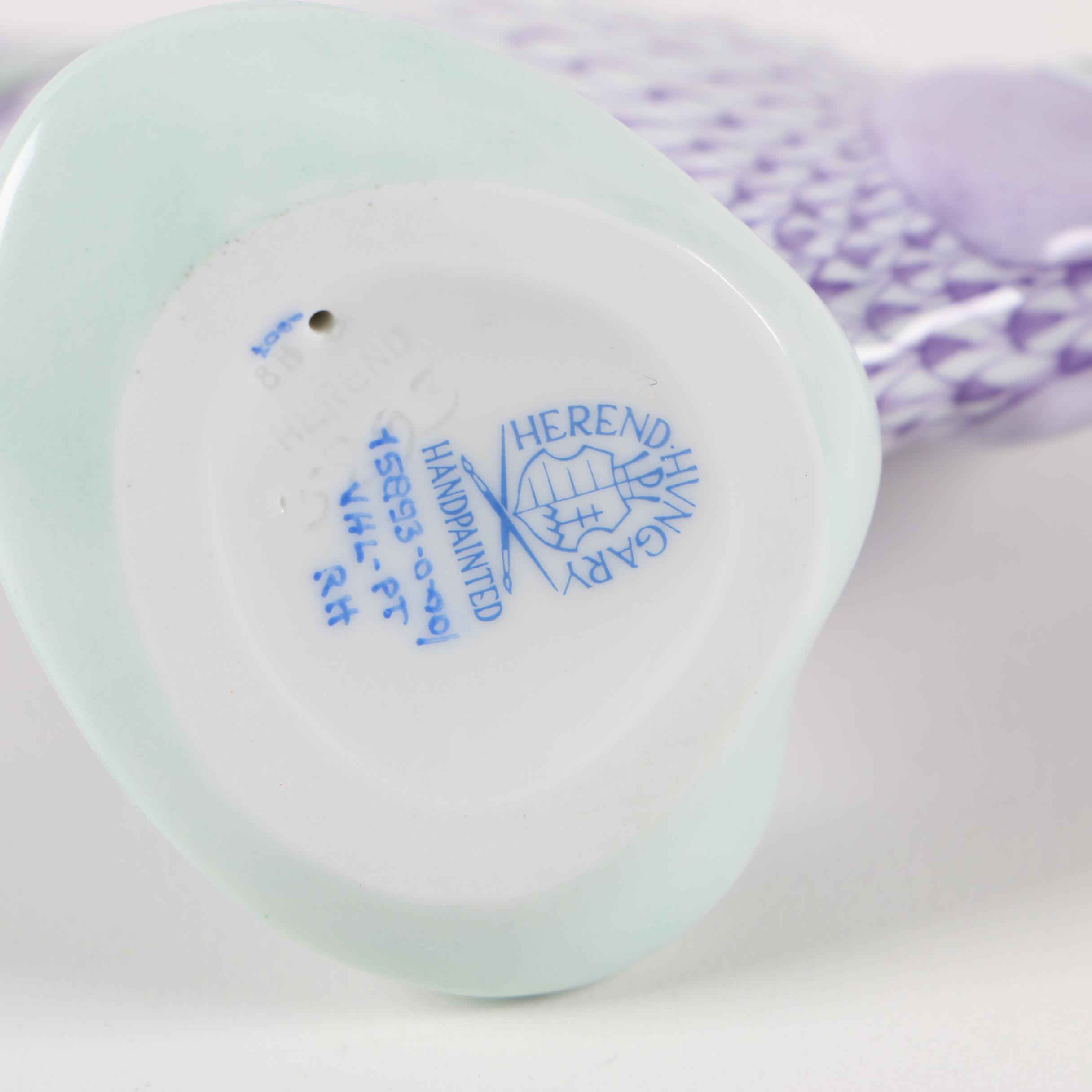 Herend Lavender Fishnet with Platinum "Fish on a Shell" Porcelain Figurine