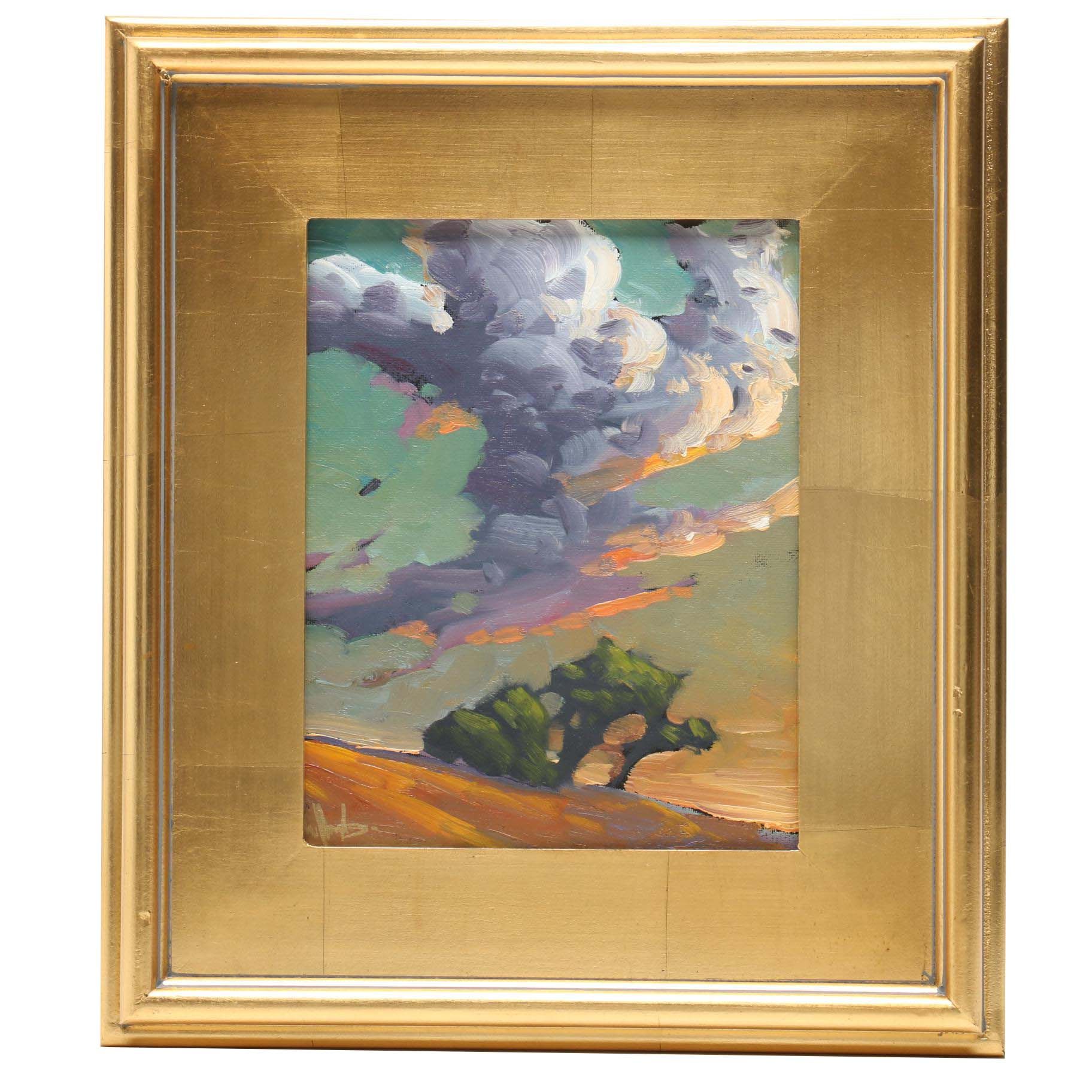 William Hawkins Oil Painting of Dramatic Clouds over Hillside