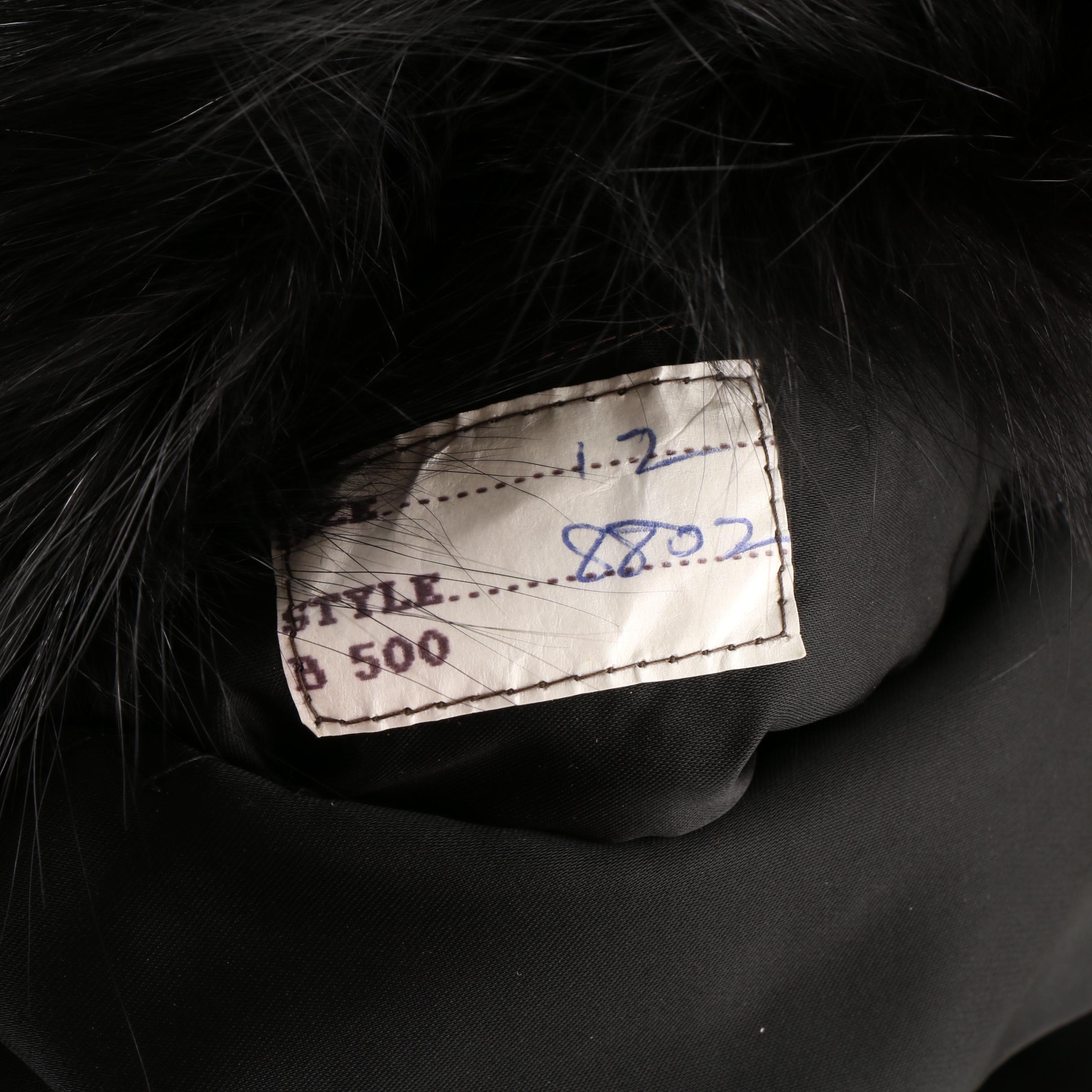 Brown Sheared Mink Fur Coat with Black Fox Fur Collar and Mink Fur Ushanka Hat