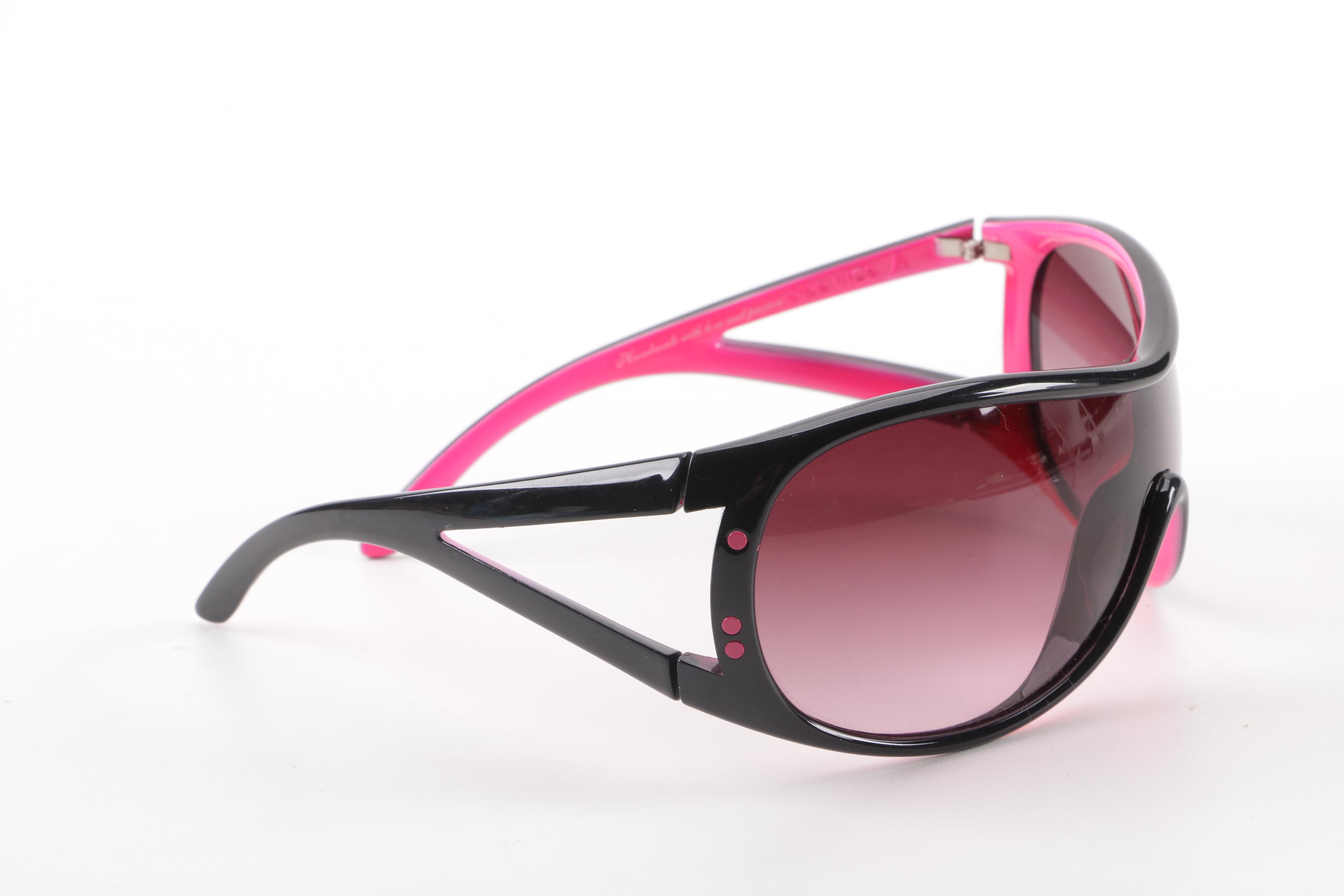 Jee Vice Vamp Black and Hot Pink Shield Sunglasses, Made in Italy