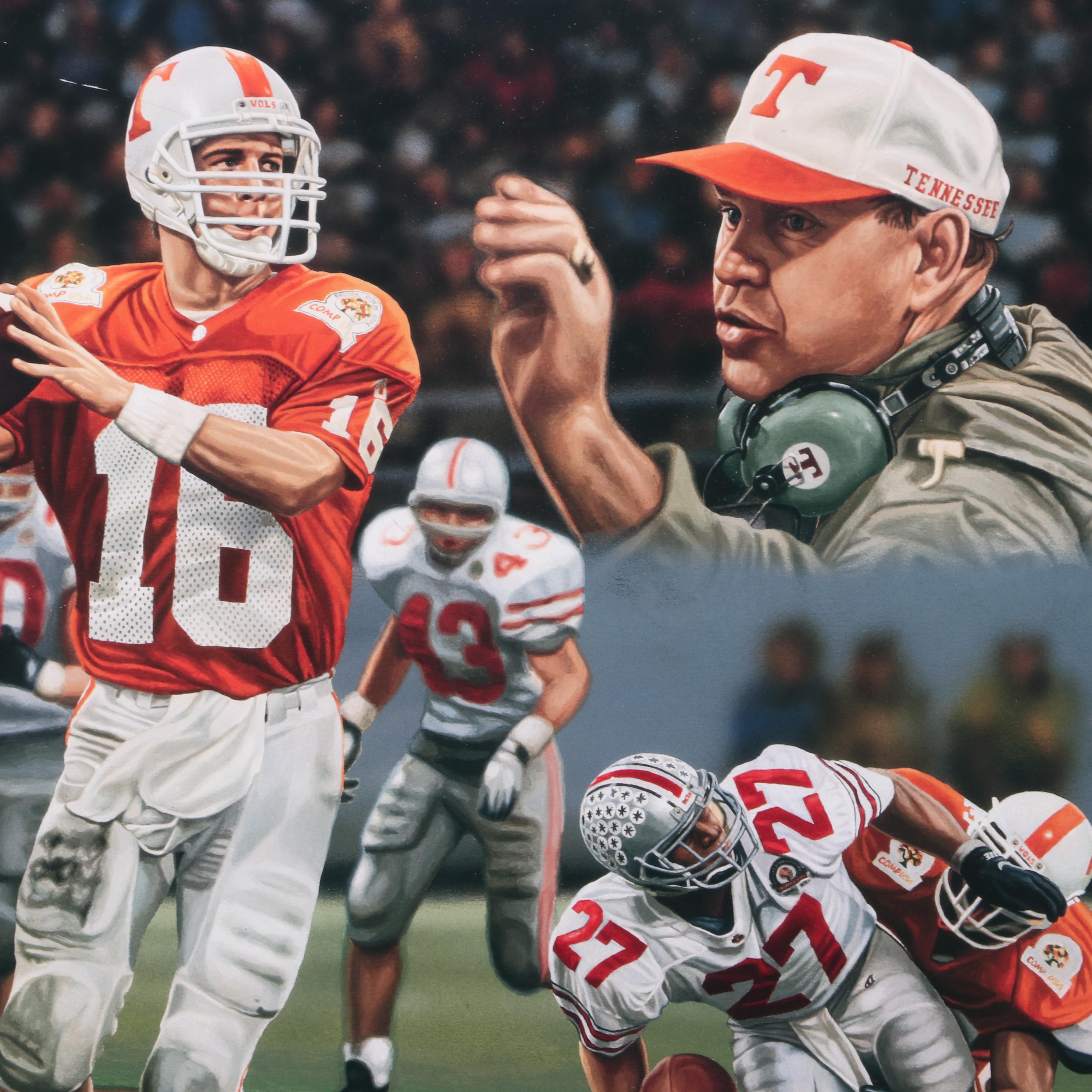 Tennessee Football Phillip Fulmer Signed Numbered Print Featuring Peyton Manning