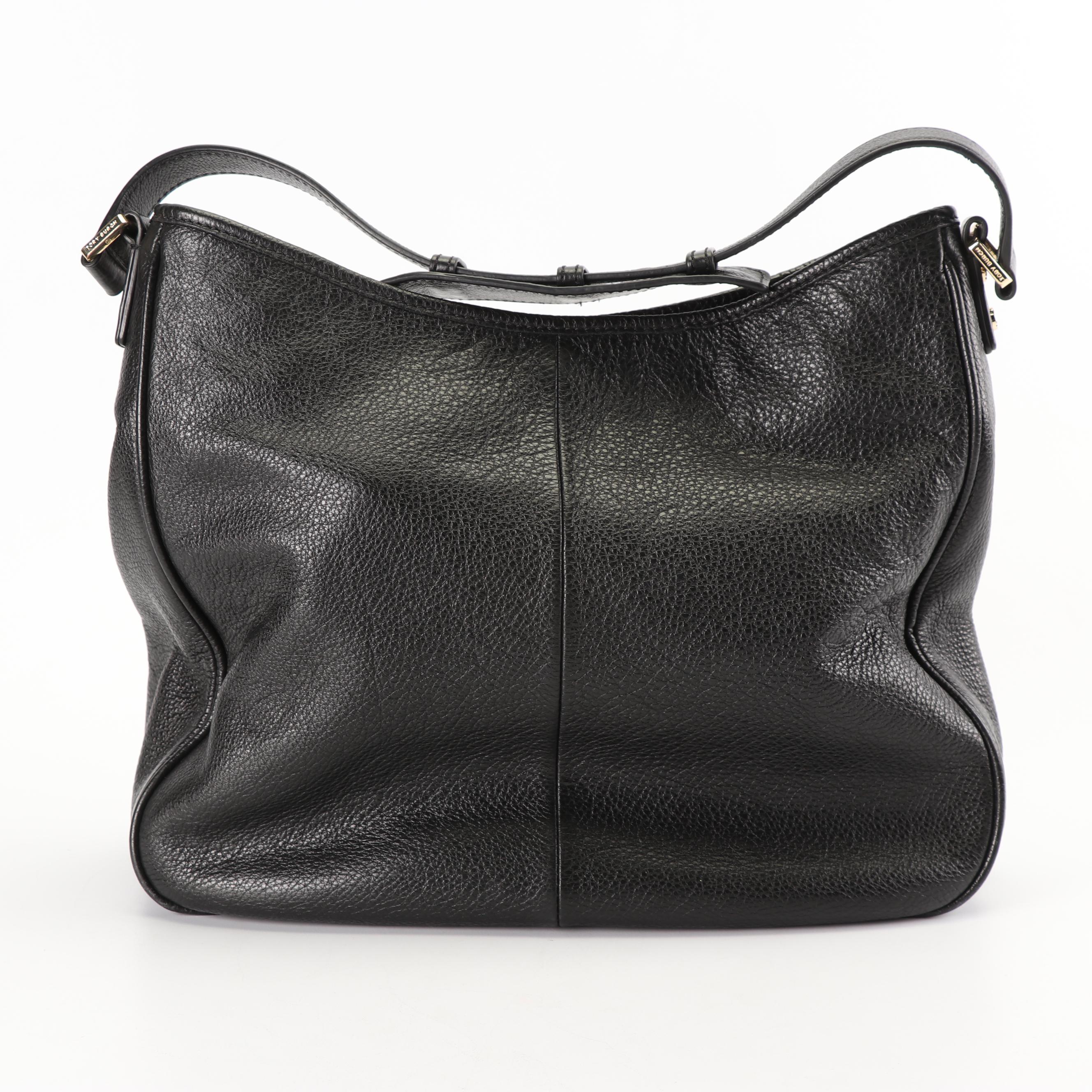 Tory Burch Amanda Black Pebbled Leather Hobo Bag