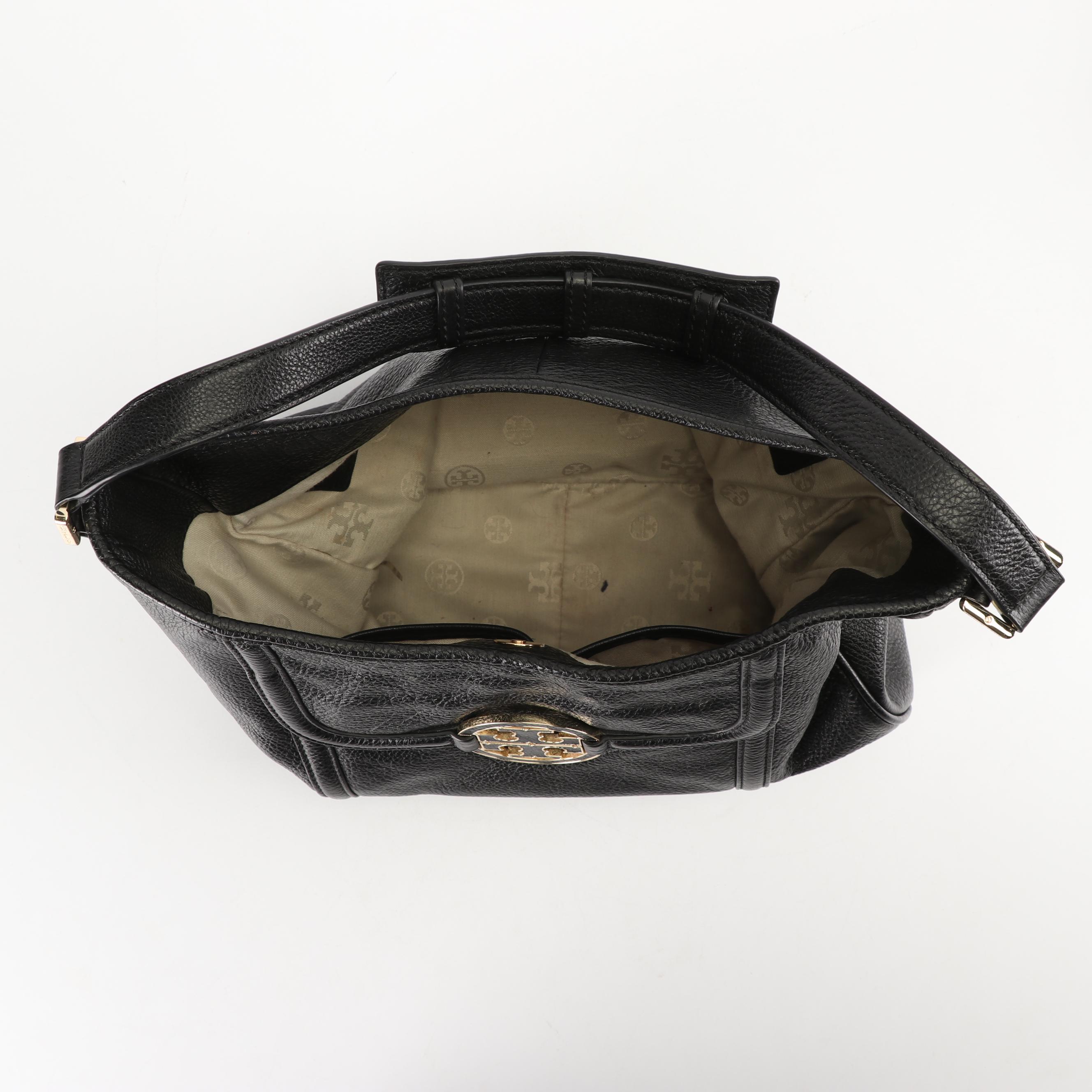 Tory Burch Amanda Black Pebbled Leather Hobo Bag