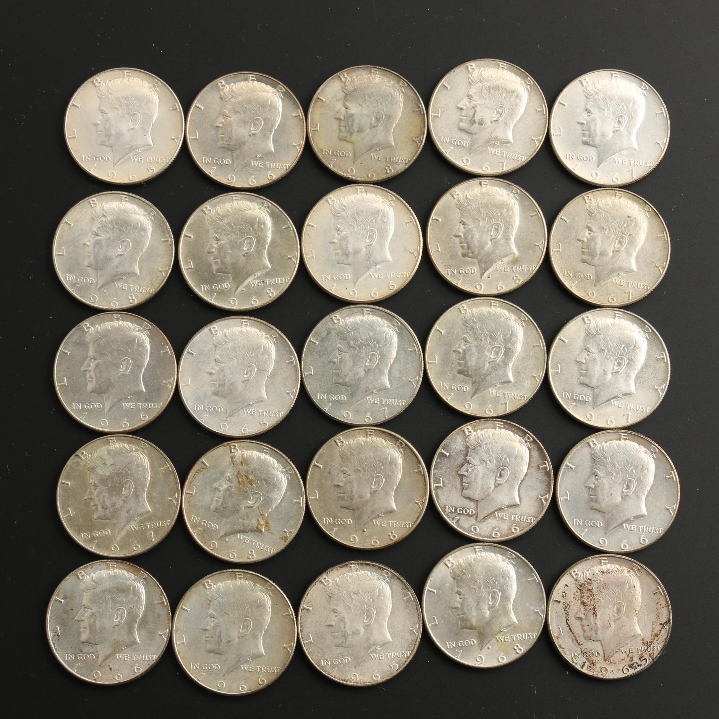 Group of Twenty-Five Kennedy Silver Clad Half Dollars