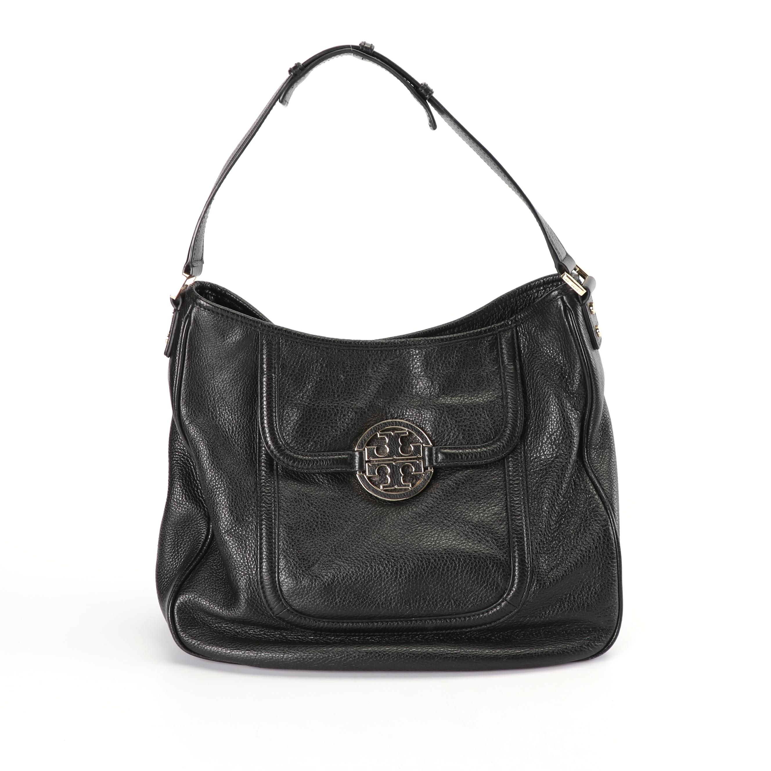 Tory Burch Amanda Black Pebbled Leather Hobo Bag