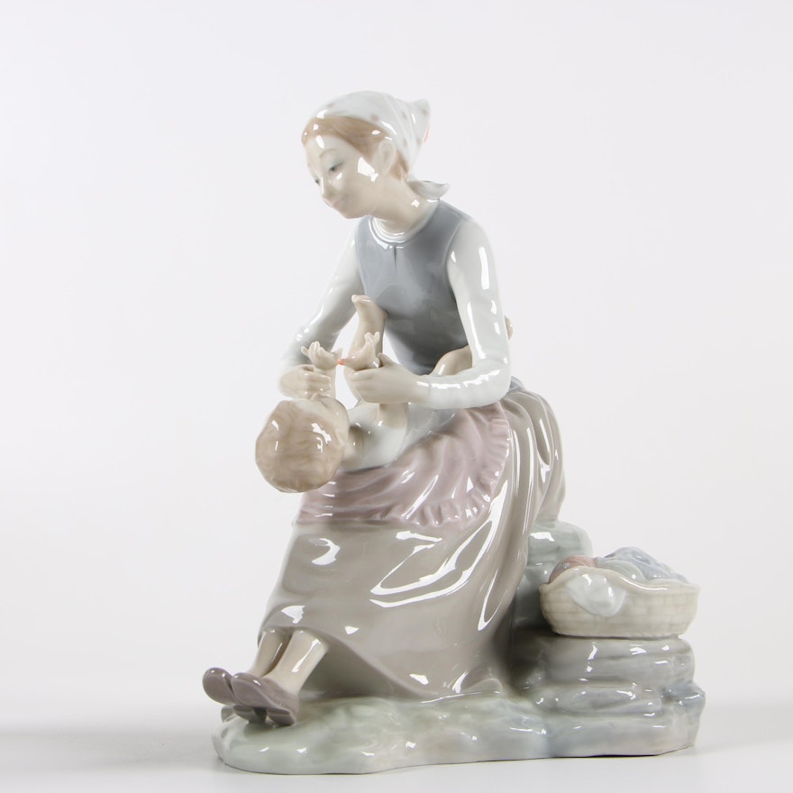 Nao by Lladró "Mother and Playful Tot" Spanish Porcelain Figurine