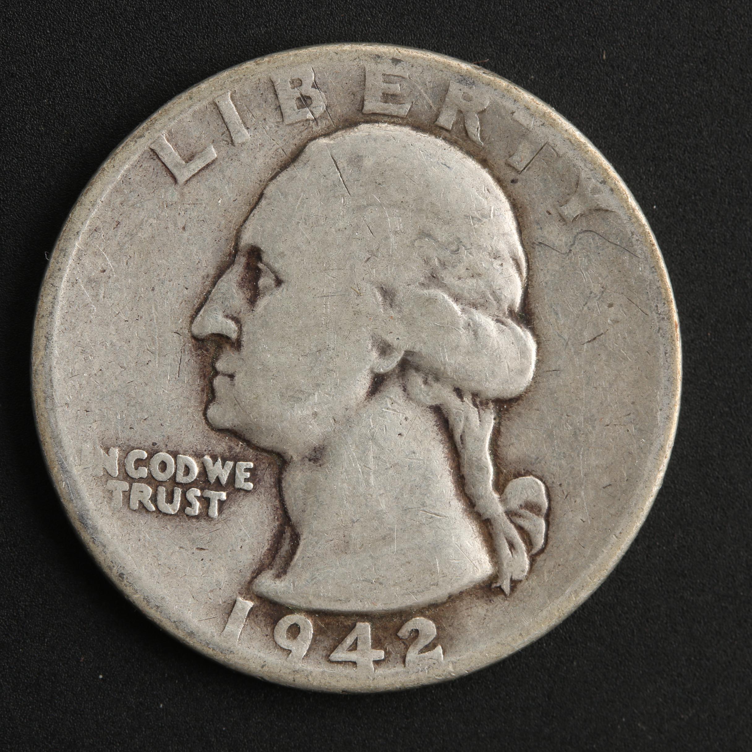 Group of Seventy-Four Washington Silver Quarters From the 1940s