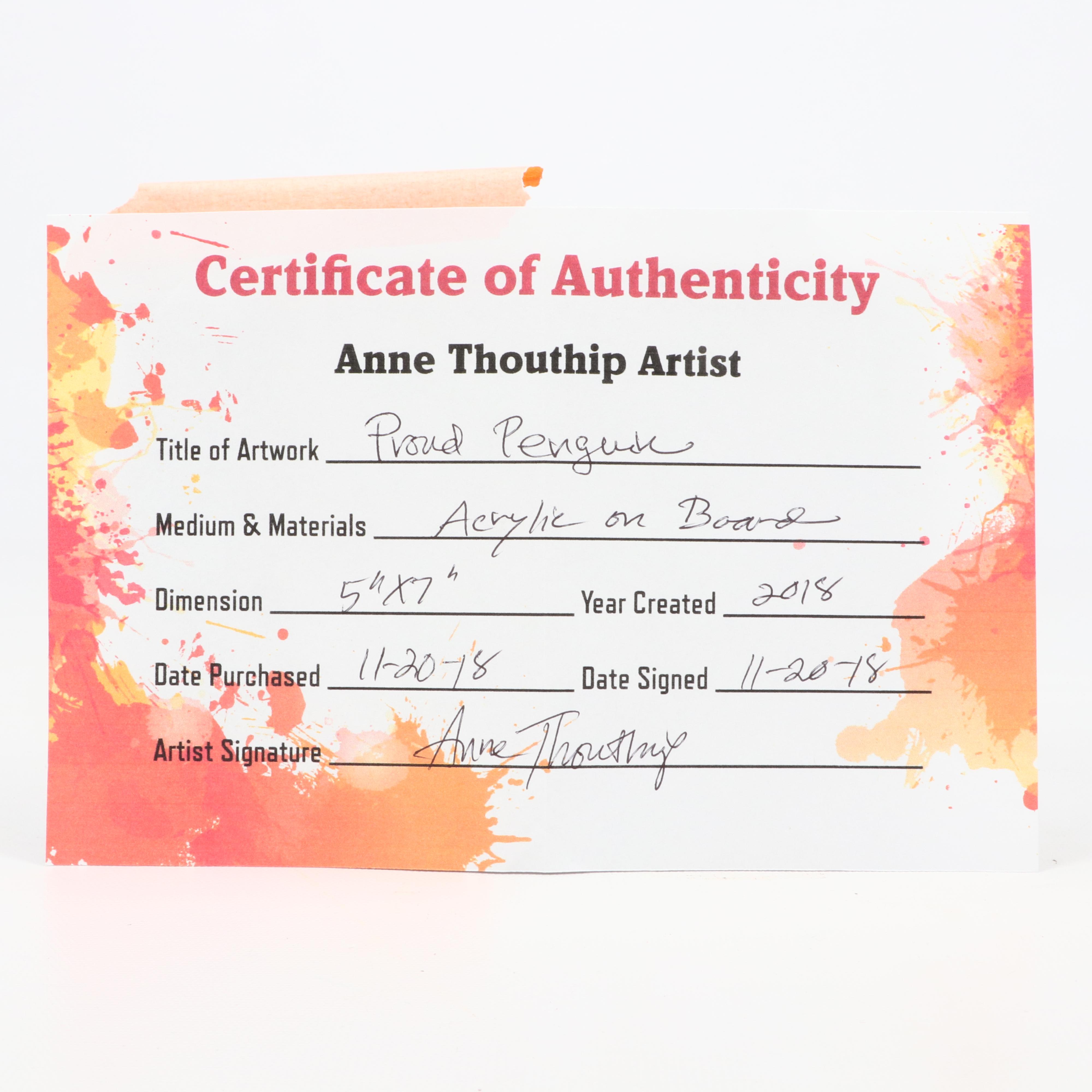 Anne Thouthip Acrylic Painting "Proud Penguin"