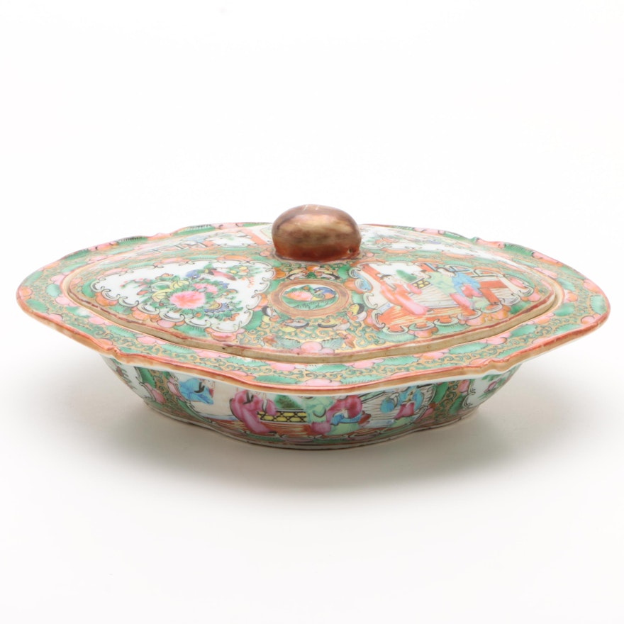 Chinese "Rose Medallion" Porcelain Lidded Serving Dish