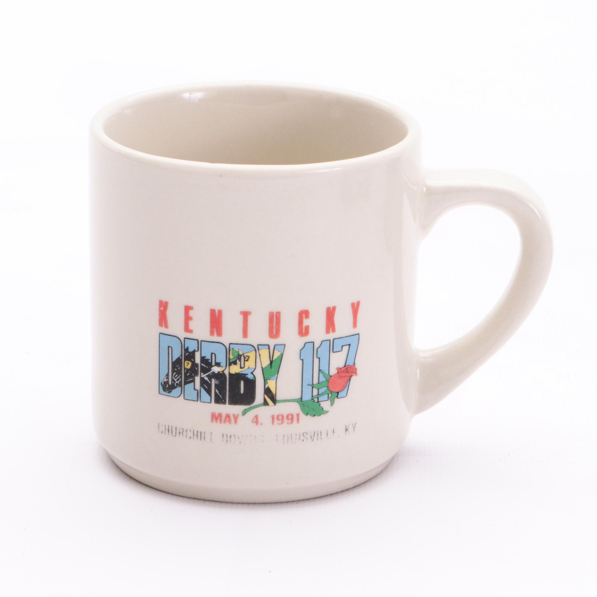 Five 1991 Kentucky Derby Logo/Slogan Ceramic Coffee Mugs