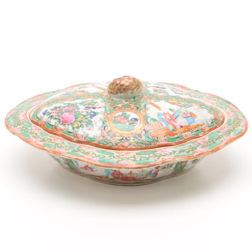 Chinese "Rose Medallion" Porcelain Lidded Dish