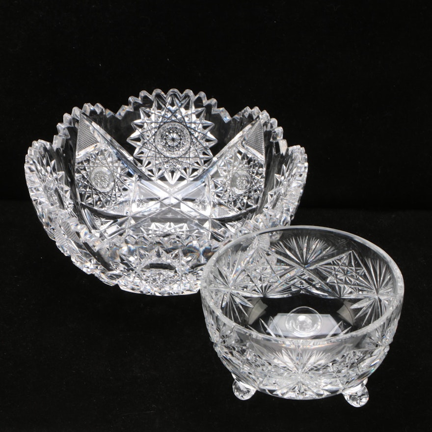 Clark American Brilliant Period Cut Glass Bowl with Footed Bowl