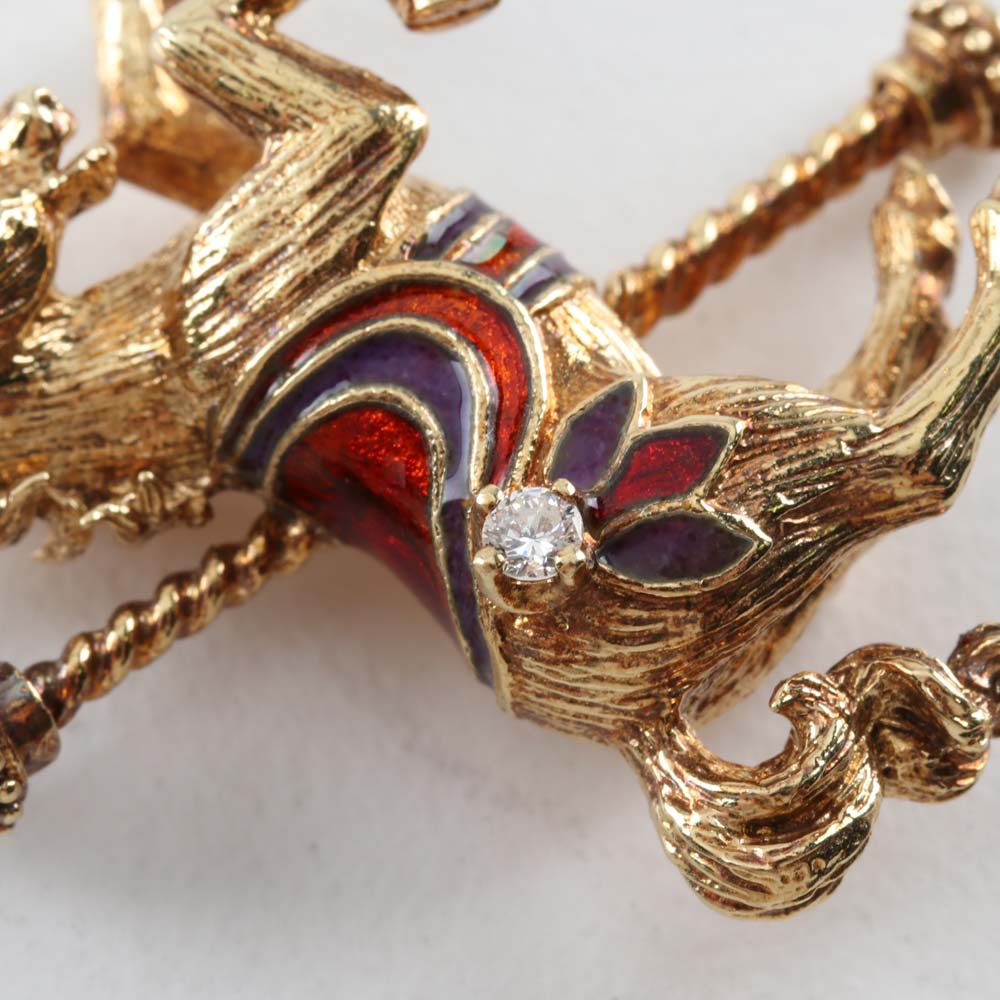 Igor Carl Fabergé 14K Yellow Gold, Diamond, and Enamel Carousel Unicorn Brooch