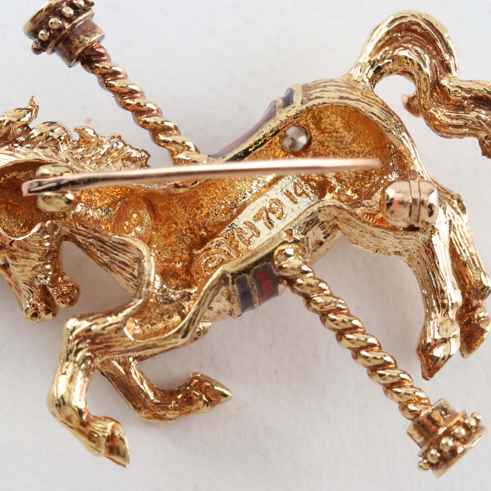 Igor Carl Fabergé 14K Yellow Gold, Diamond, and Enamel Carousel Unicorn Brooch