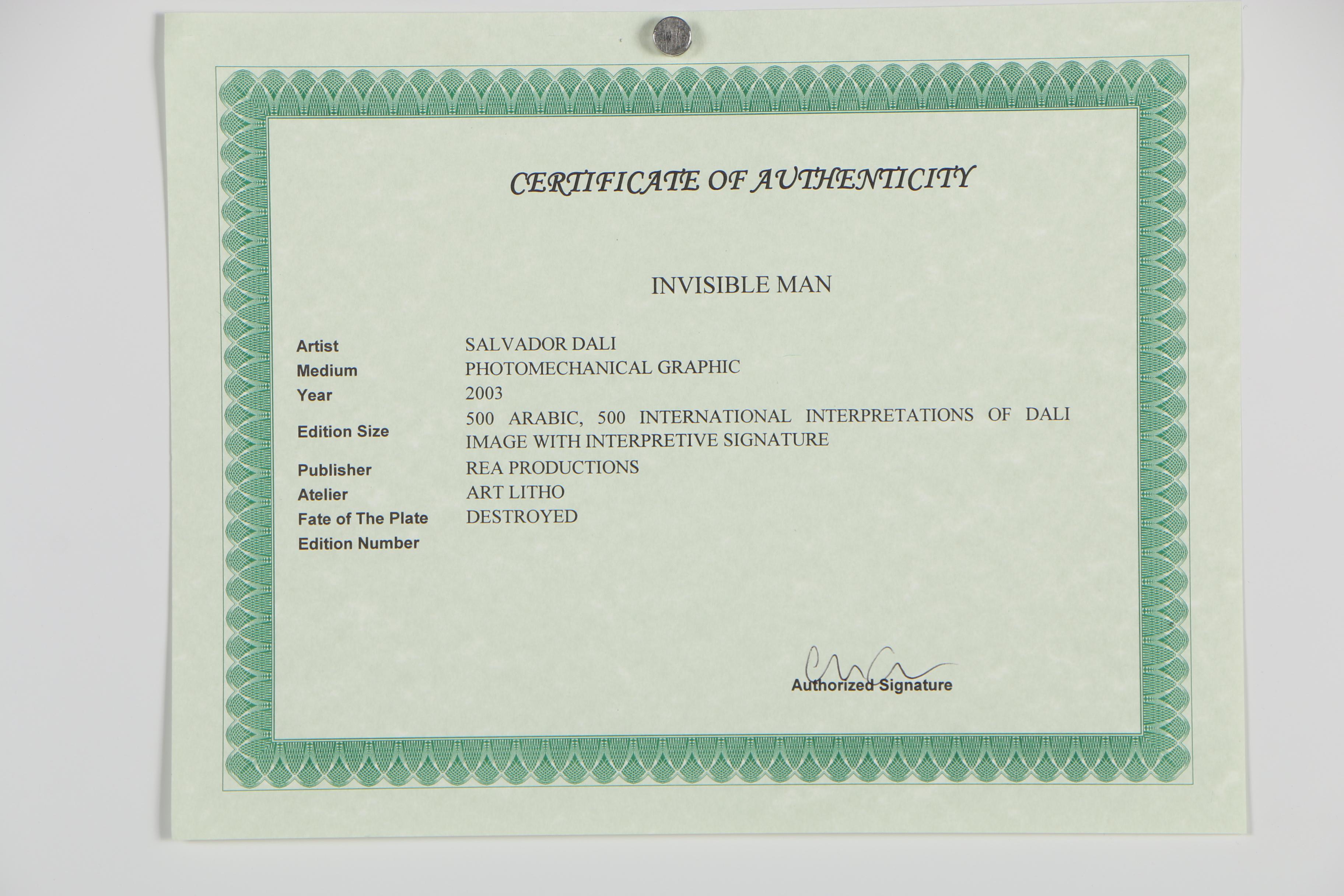 Offset Lithograph after Salvador Dali "Invisible Man"