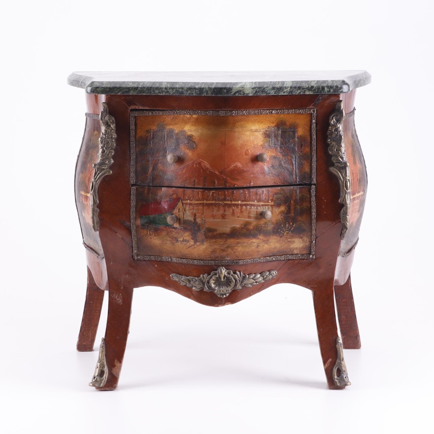 Louis XV Style Painted Wood and Marble Bombe Chest, Mid 20th Century