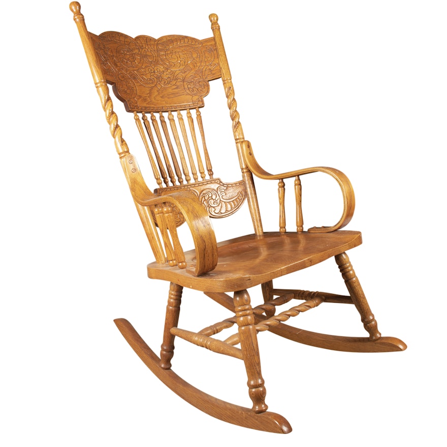 Oak Pressback Rocking Chair, 20th Century