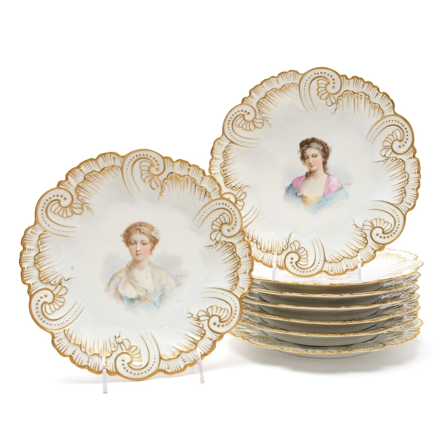 Sevres Style Porcelain Cabinet Plates by Claire Maglin, 19/20th Century