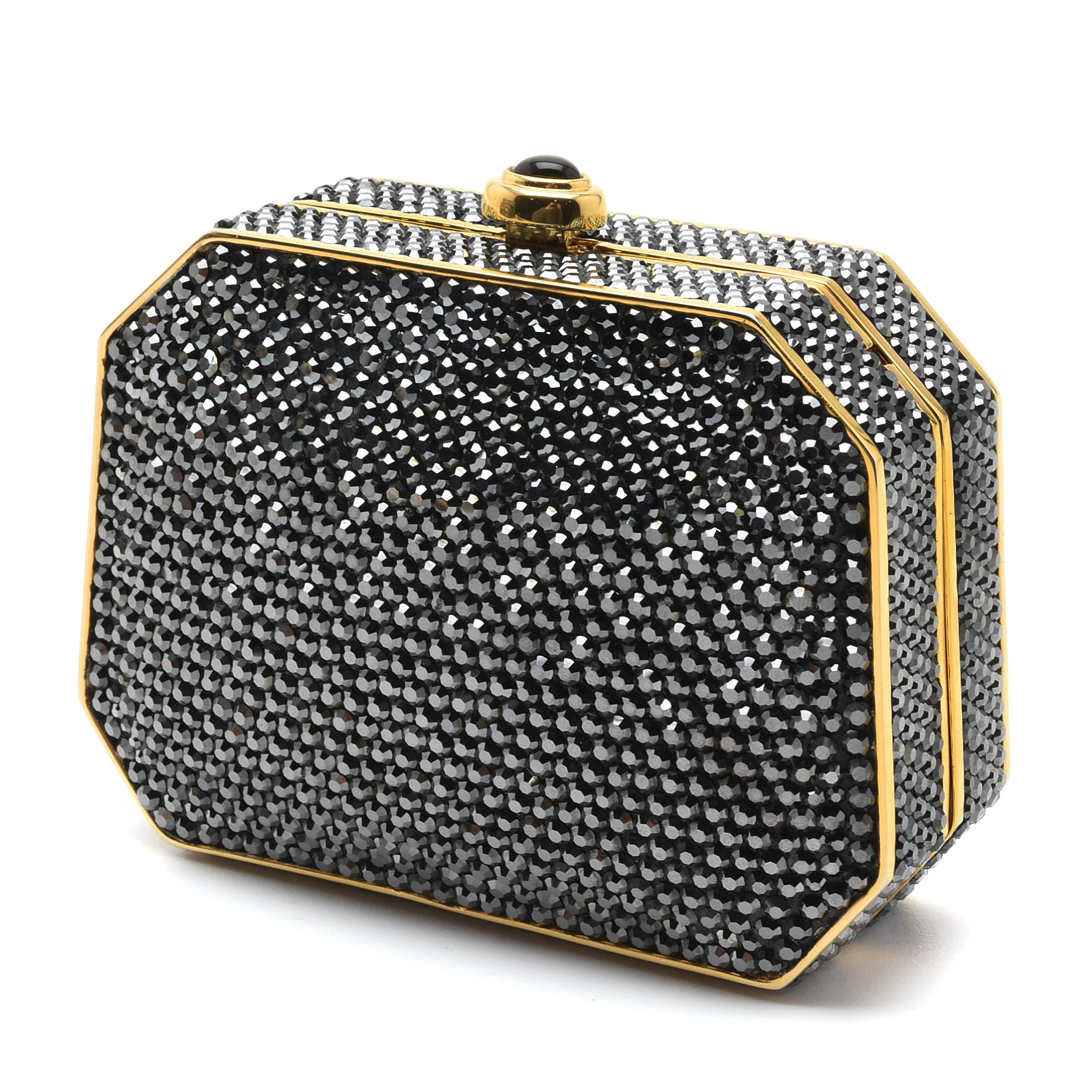 Judith Leiber Black Swarovski Crystal Minaudière Evening Bag with Accoutrements