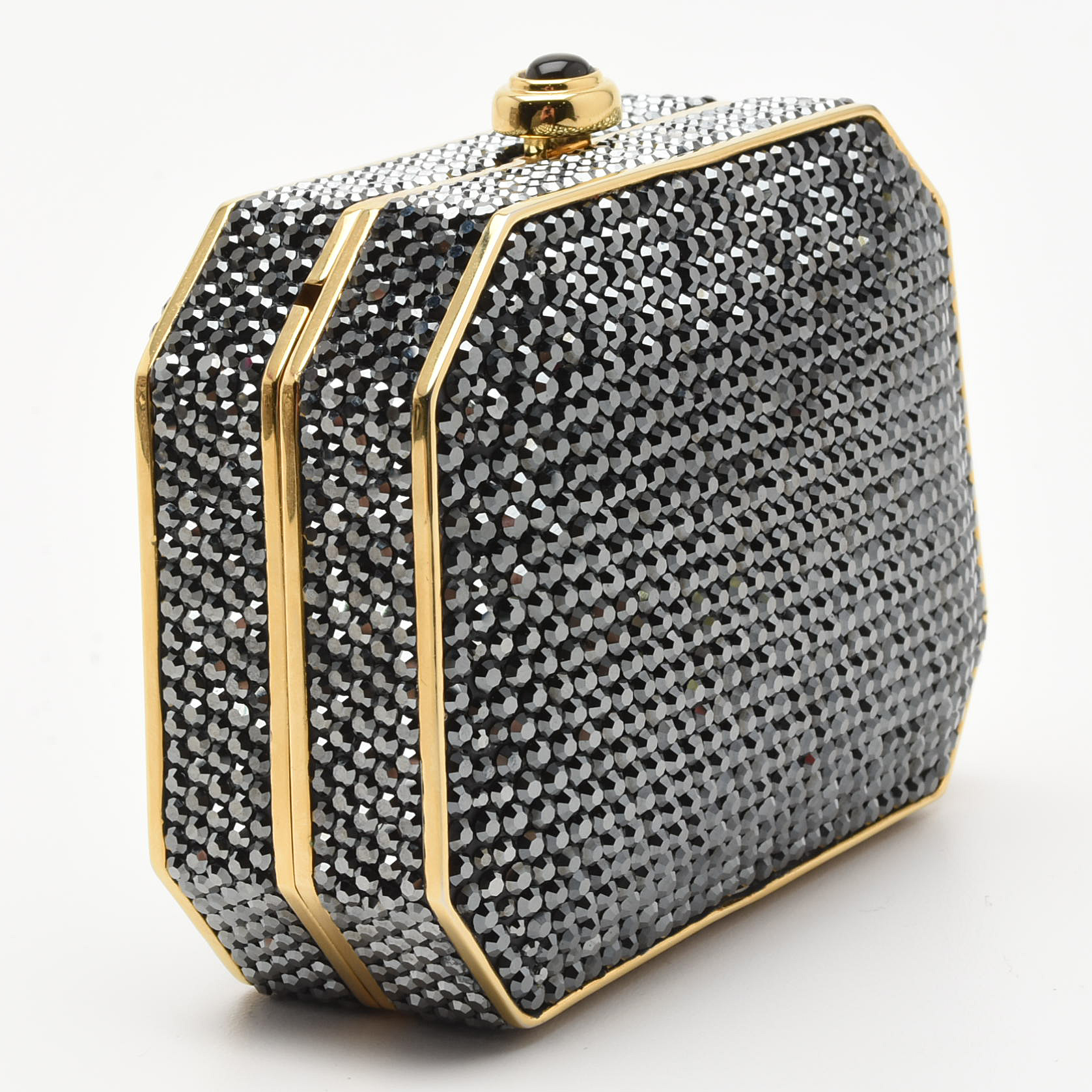 Judith Leiber Black Swarovski Crystal Minaudière Evening Bag with Accoutrements