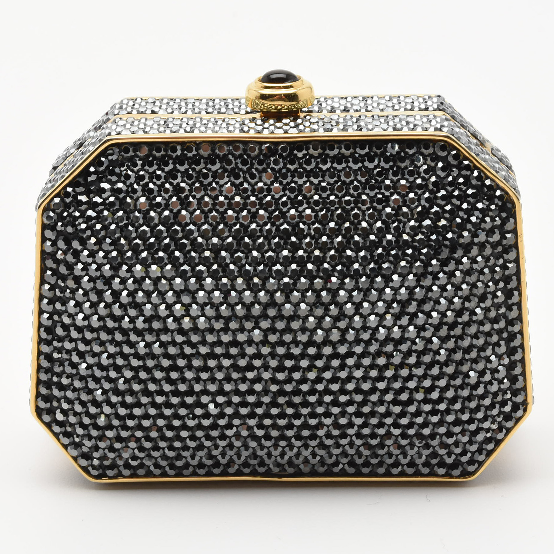 Judith Leiber Black Swarovski Crystal Minaudière Evening Bag with Accoutrements