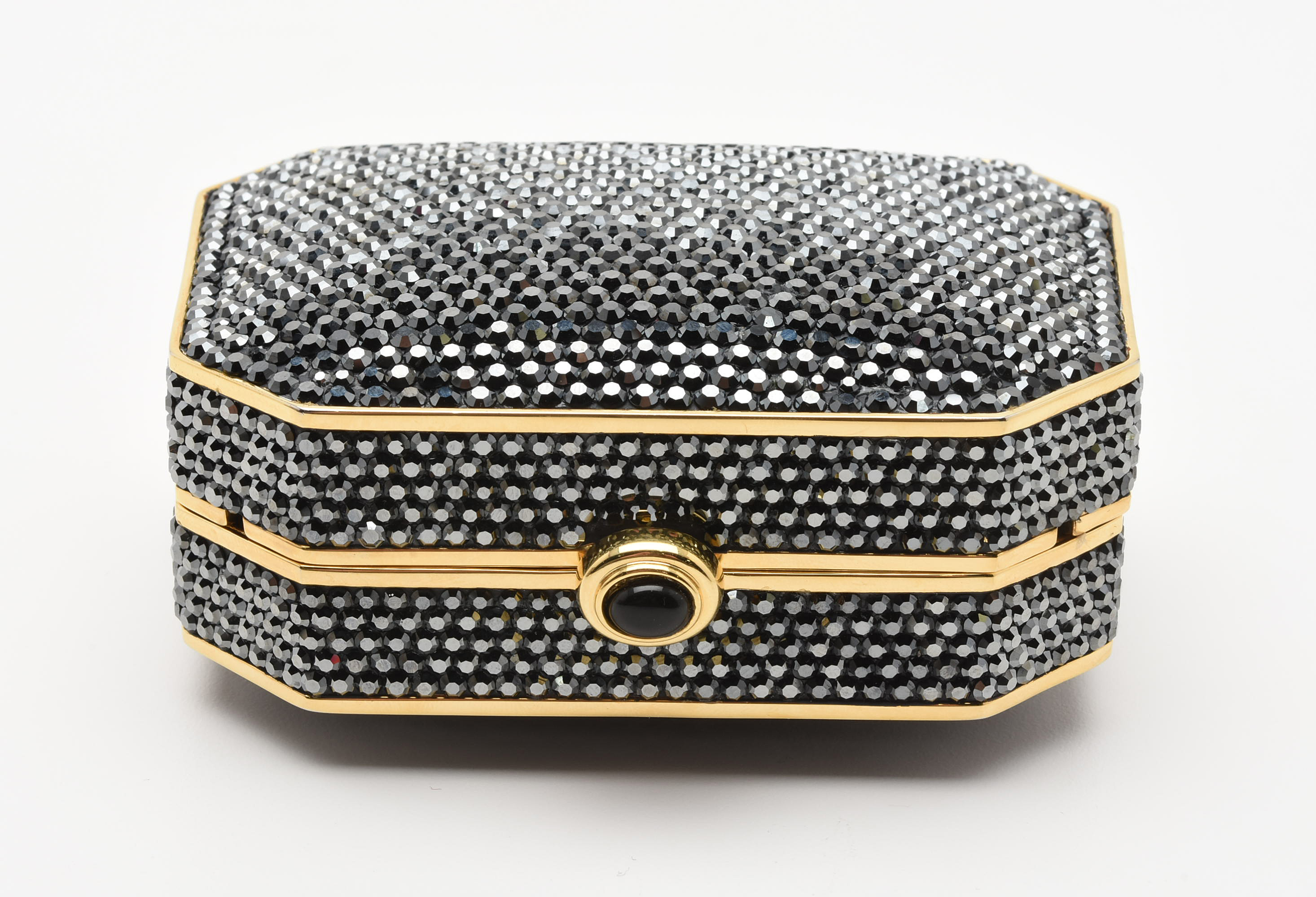 Judith Leiber Black Swarovski Crystal Minaudière Evening Bag with Accoutrements