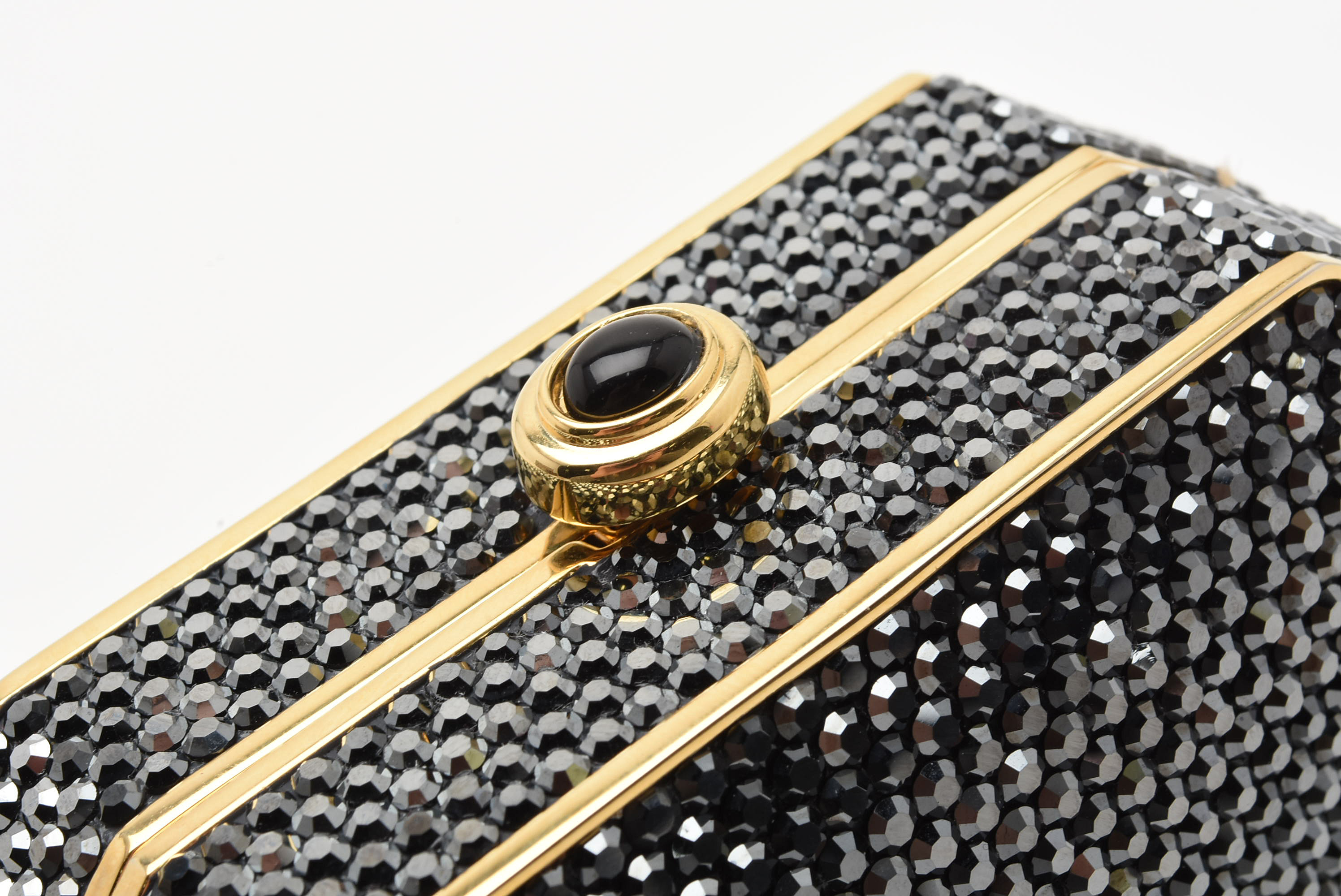 Judith Leiber Black Swarovski Crystal Minaudière Evening Bag with Accoutrements