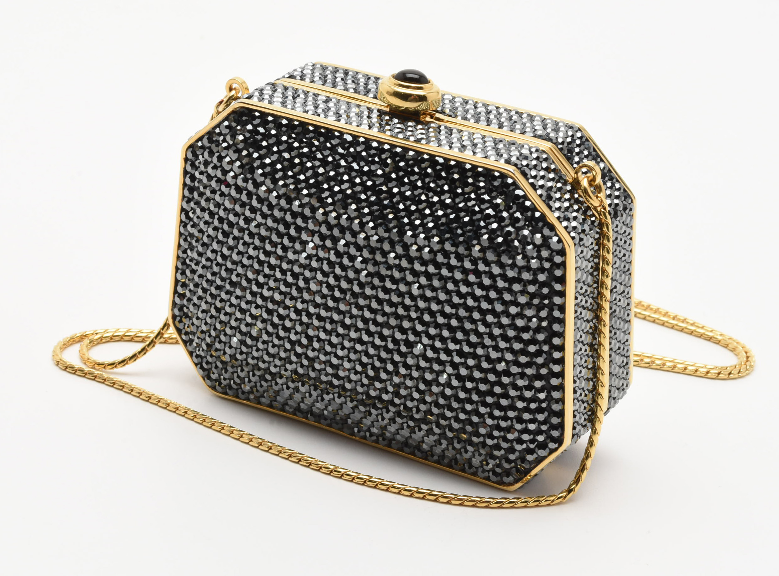 Judith Leiber Black Swarovski Crystal Minaudière Evening Bag with Accoutrements