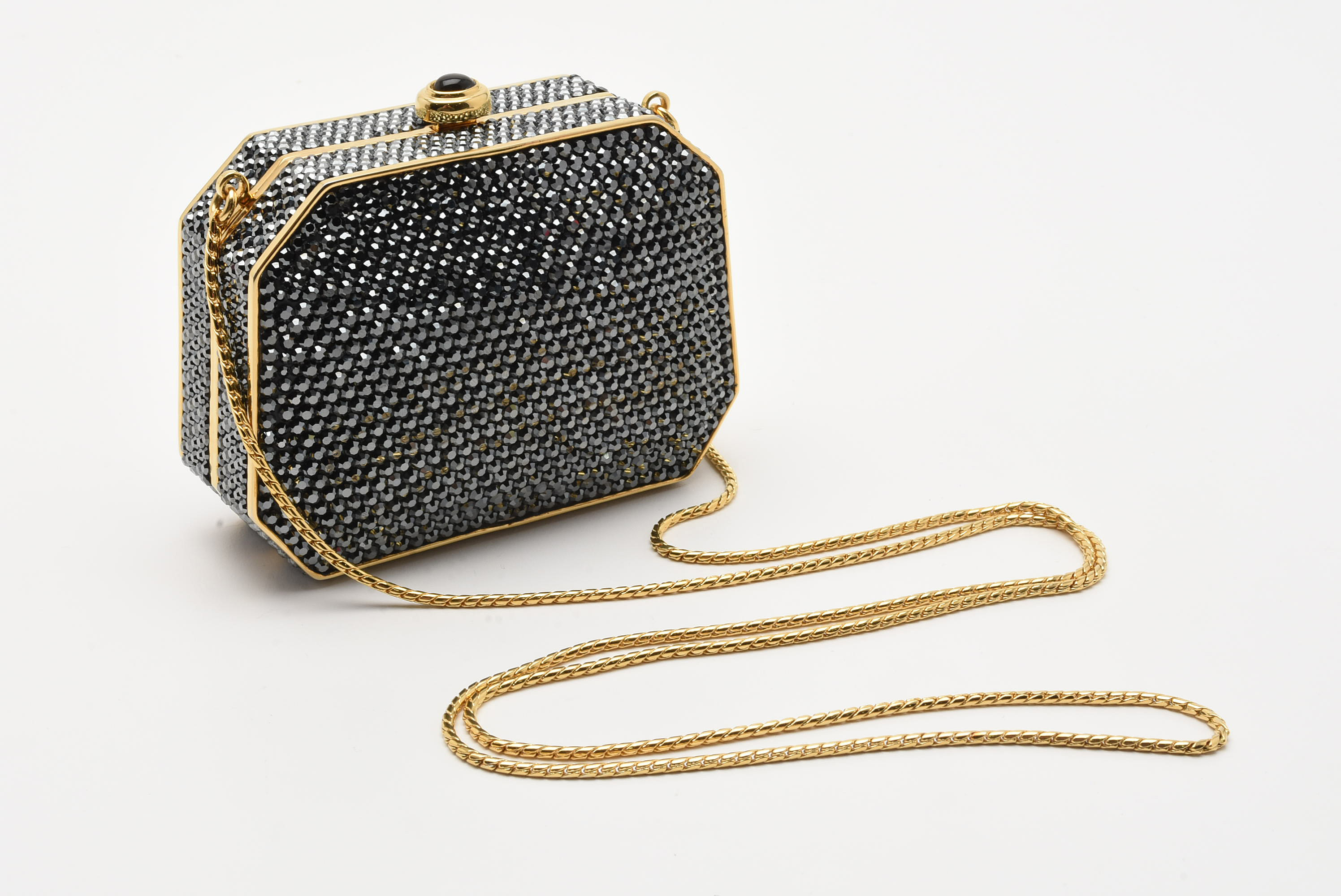 Judith Leiber Black Swarovski Crystal Minaudière Evening Bag with Accoutrements