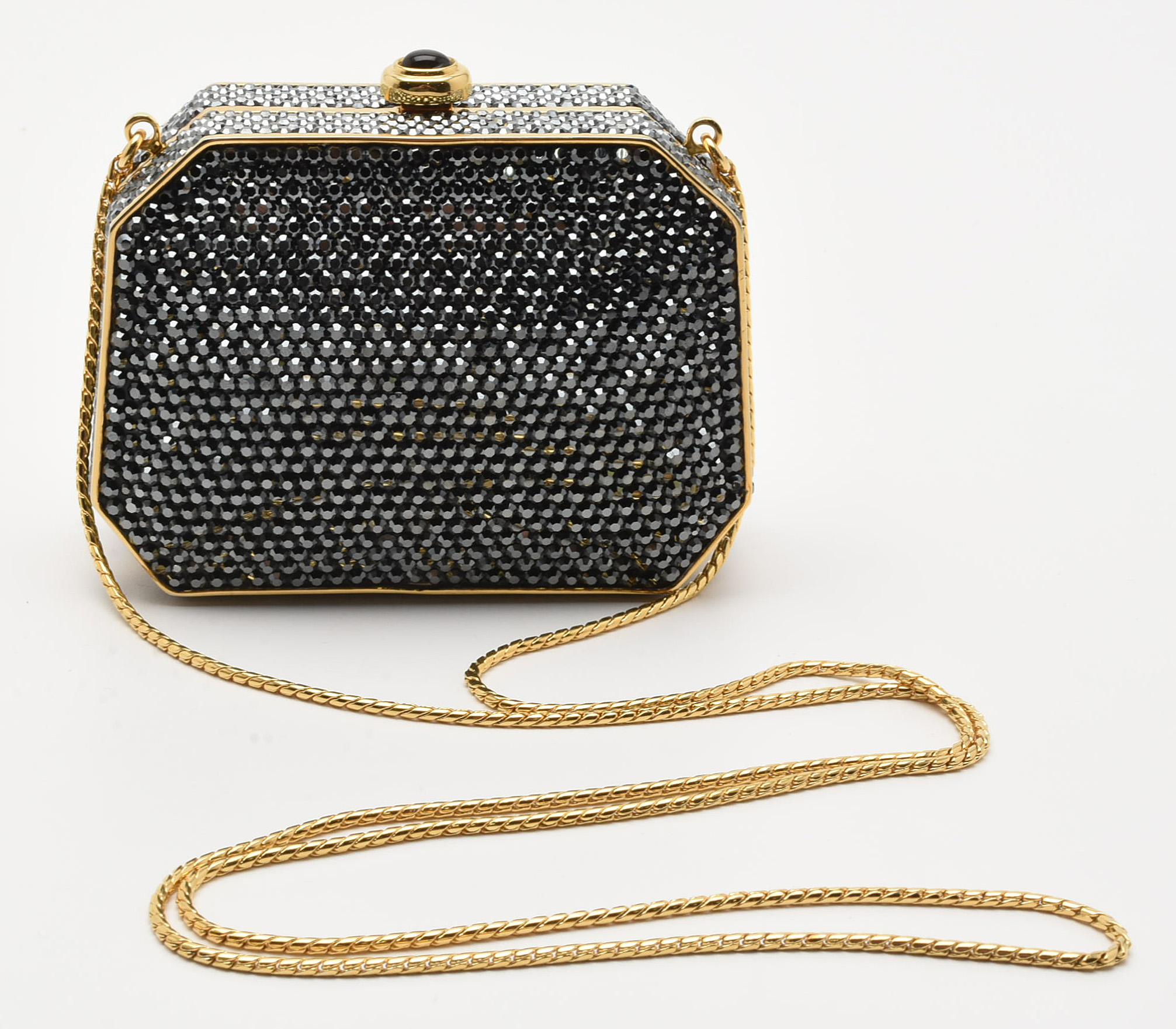 Judith Leiber Black Swarovski Crystal Minaudière Evening Bag with Accoutrements