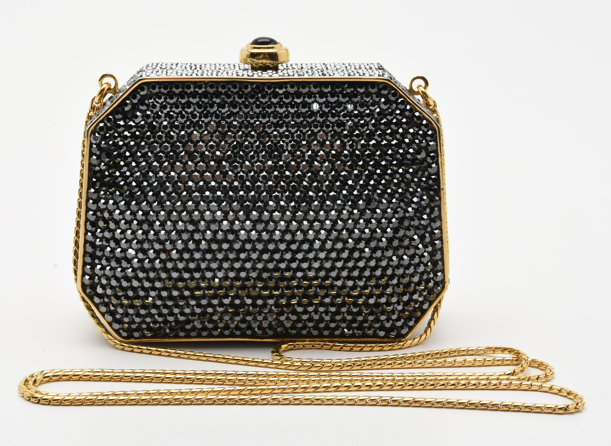 Judith Leiber Black Swarovski Crystal Minaudière Evening Bag with Accoutrements