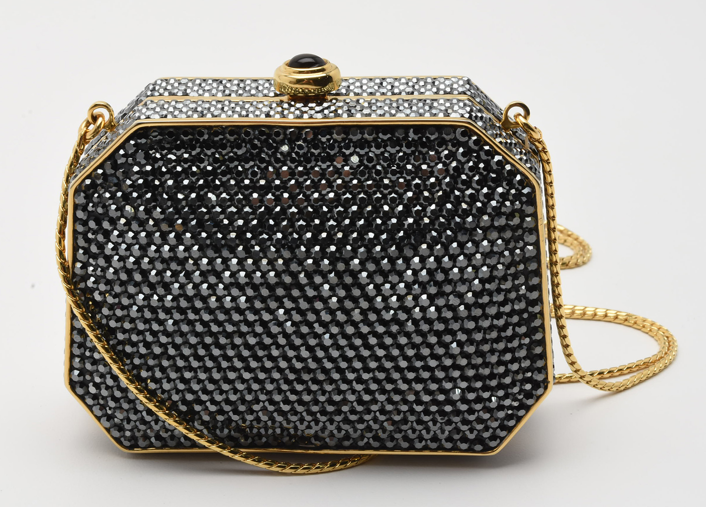 Judith Leiber Black Swarovski Crystal Minaudière Evening Bag with Accoutrements