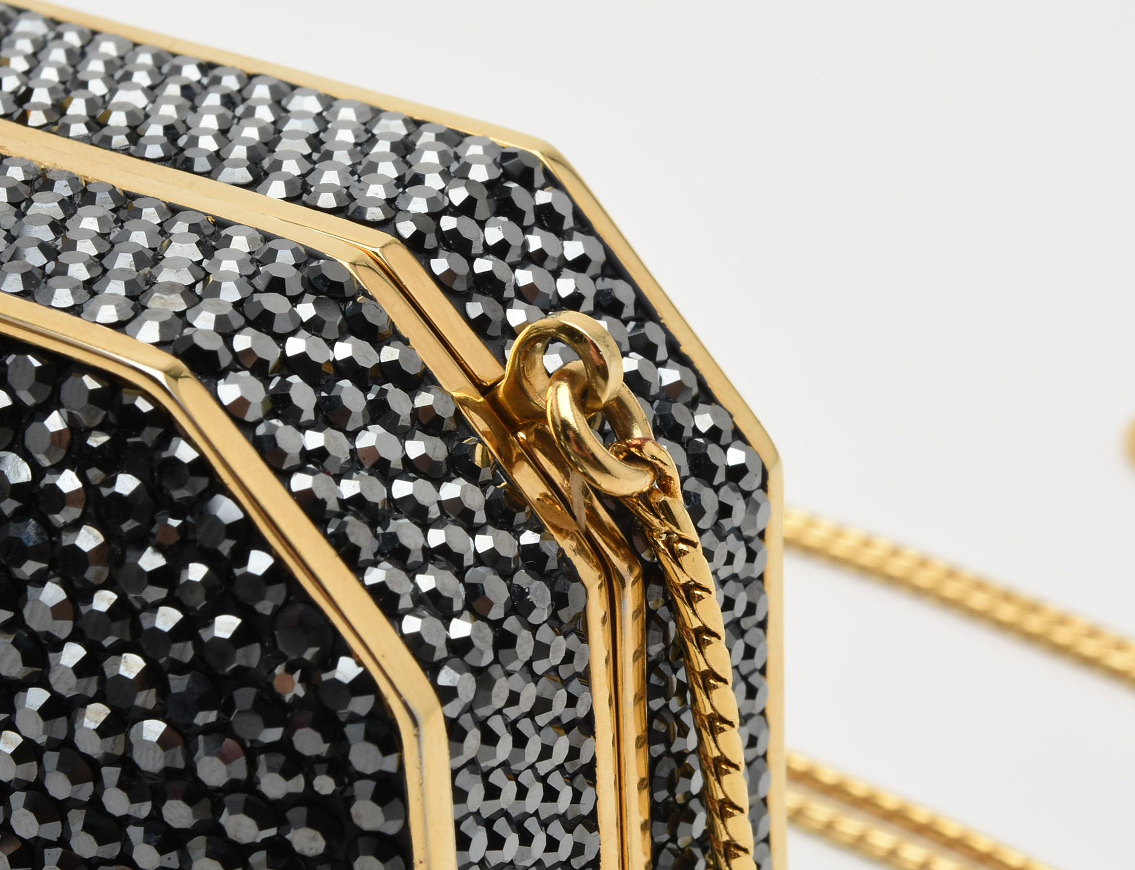 Judith Leiber Black Swarovski Crystal Minaudière Evening Bag with Accoutrements