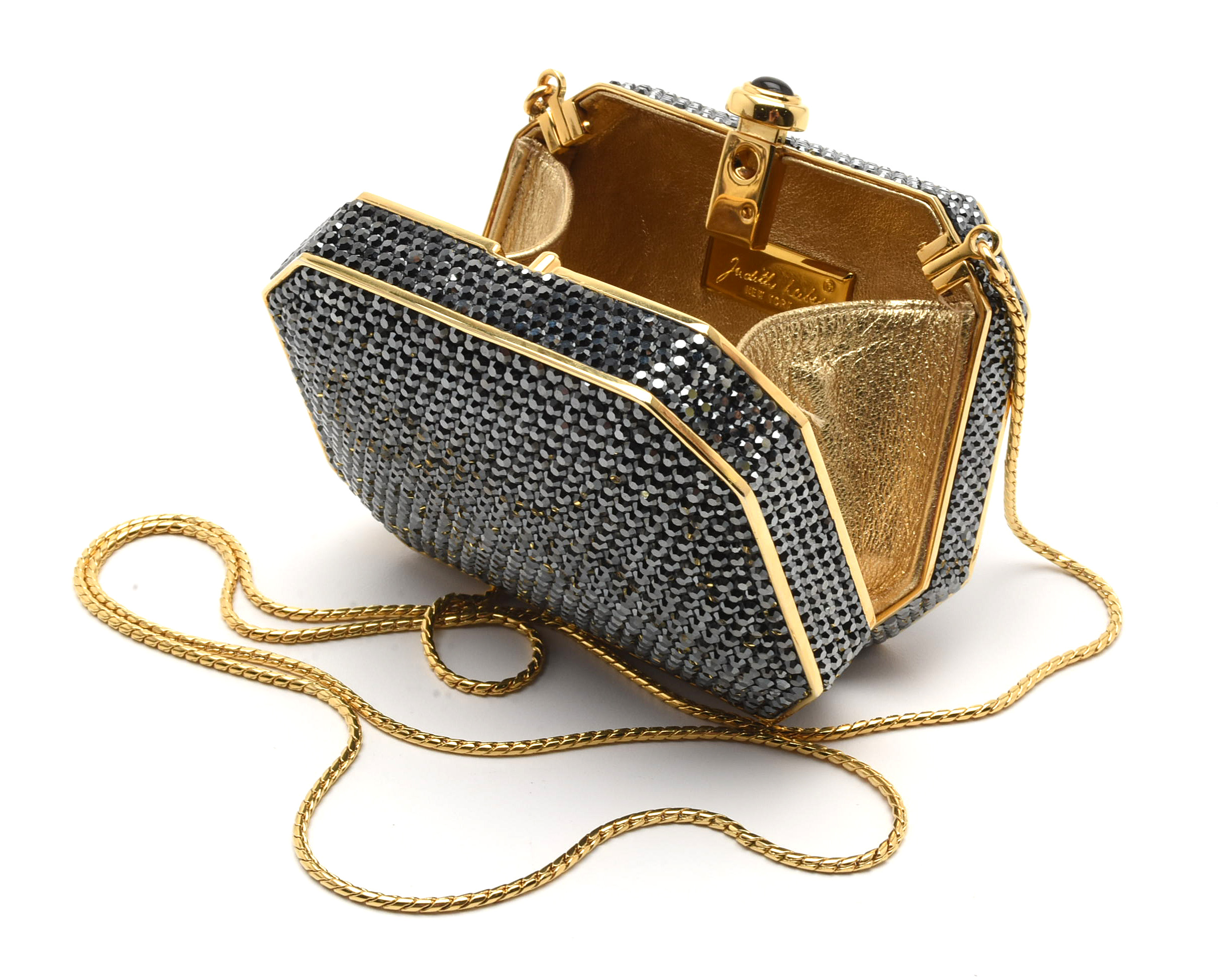 Judith Leiber Black Swarovski Crystal Minaudière Evening Bag with Accoutrements