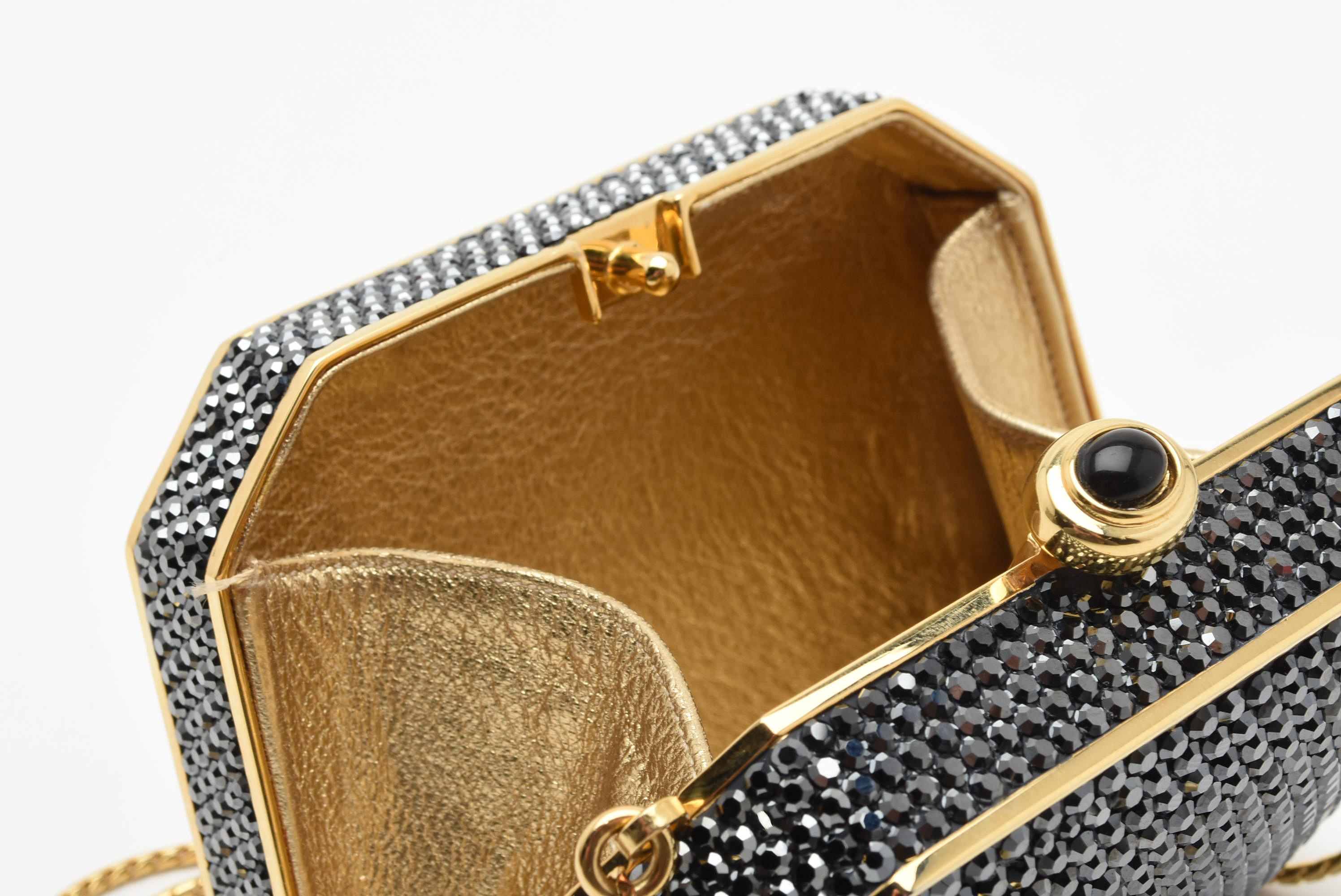 Judith Leiber Black Swarovski Crystal Minaudière Evening Bag with Accoutrements