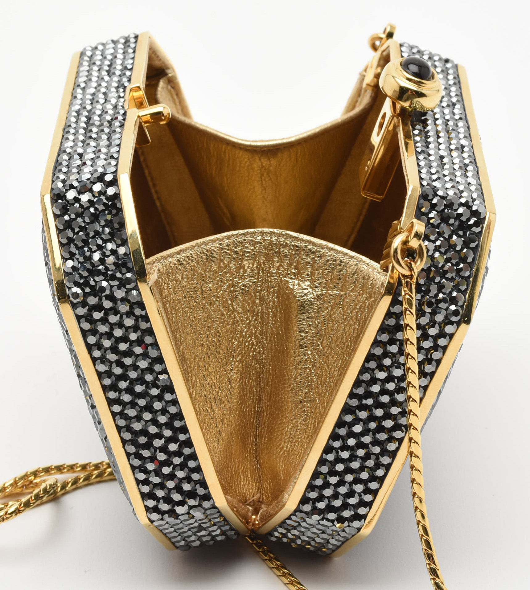 Judith Leiber Black Swarovski Crystal Minaudière Evening Bag with Accoutrements