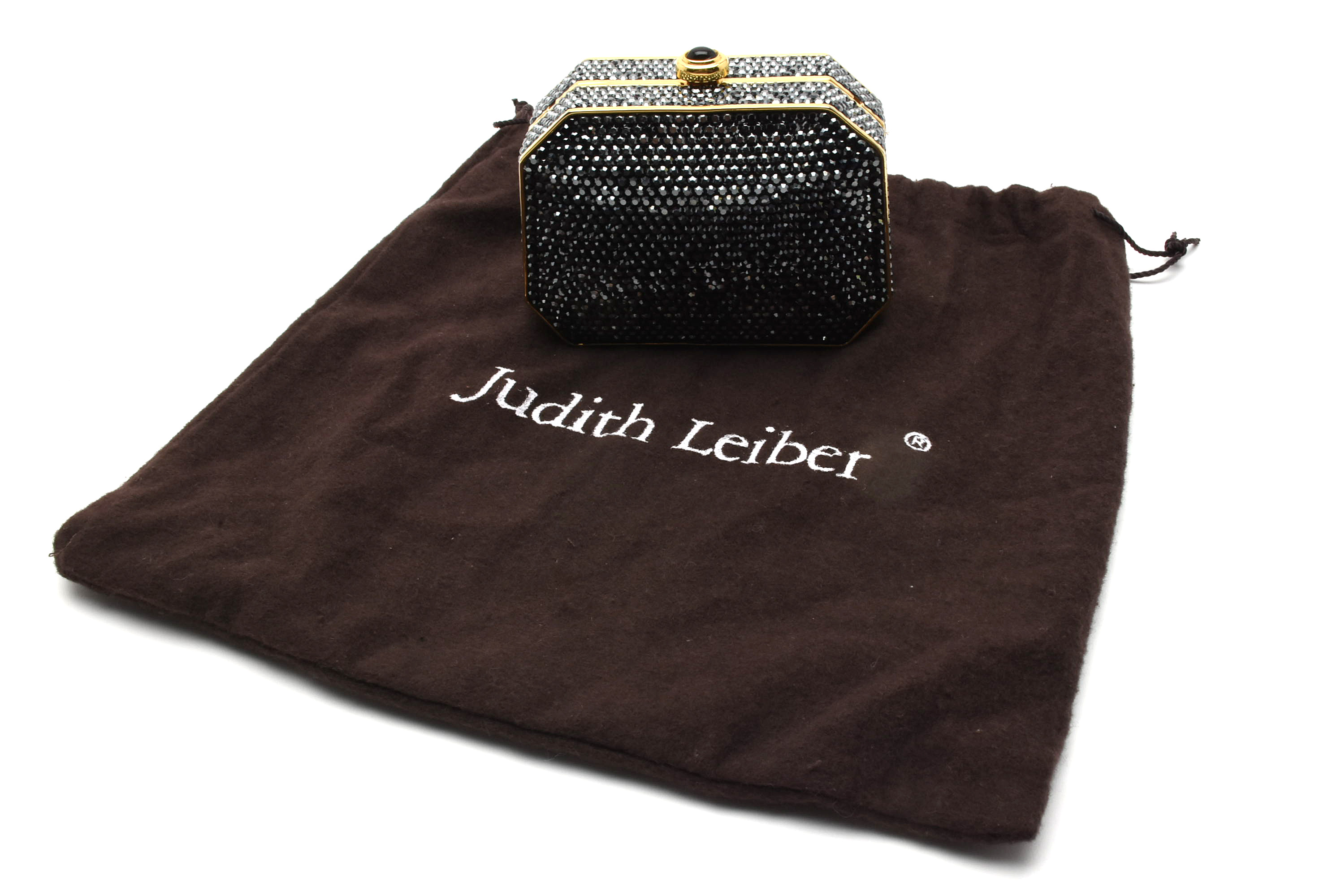 Judith Leiber Black Swarovski Crystal Minaudière Evening Bag with Accoutrements
