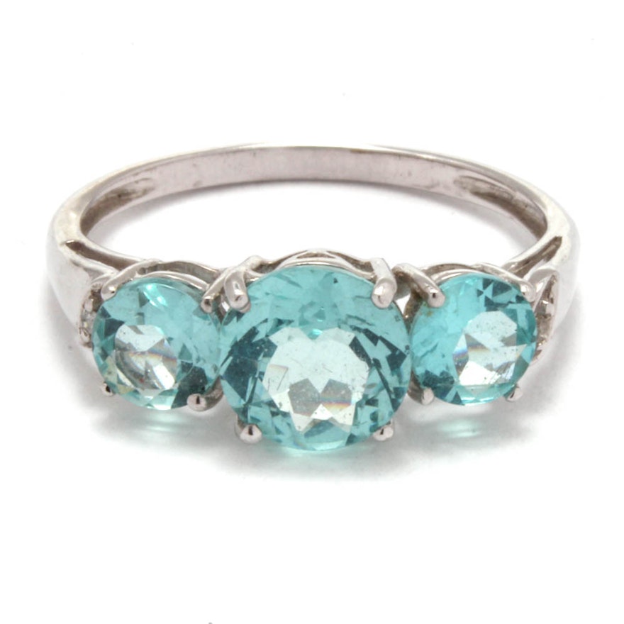 10K White Gold Apatite and Diamond Ring