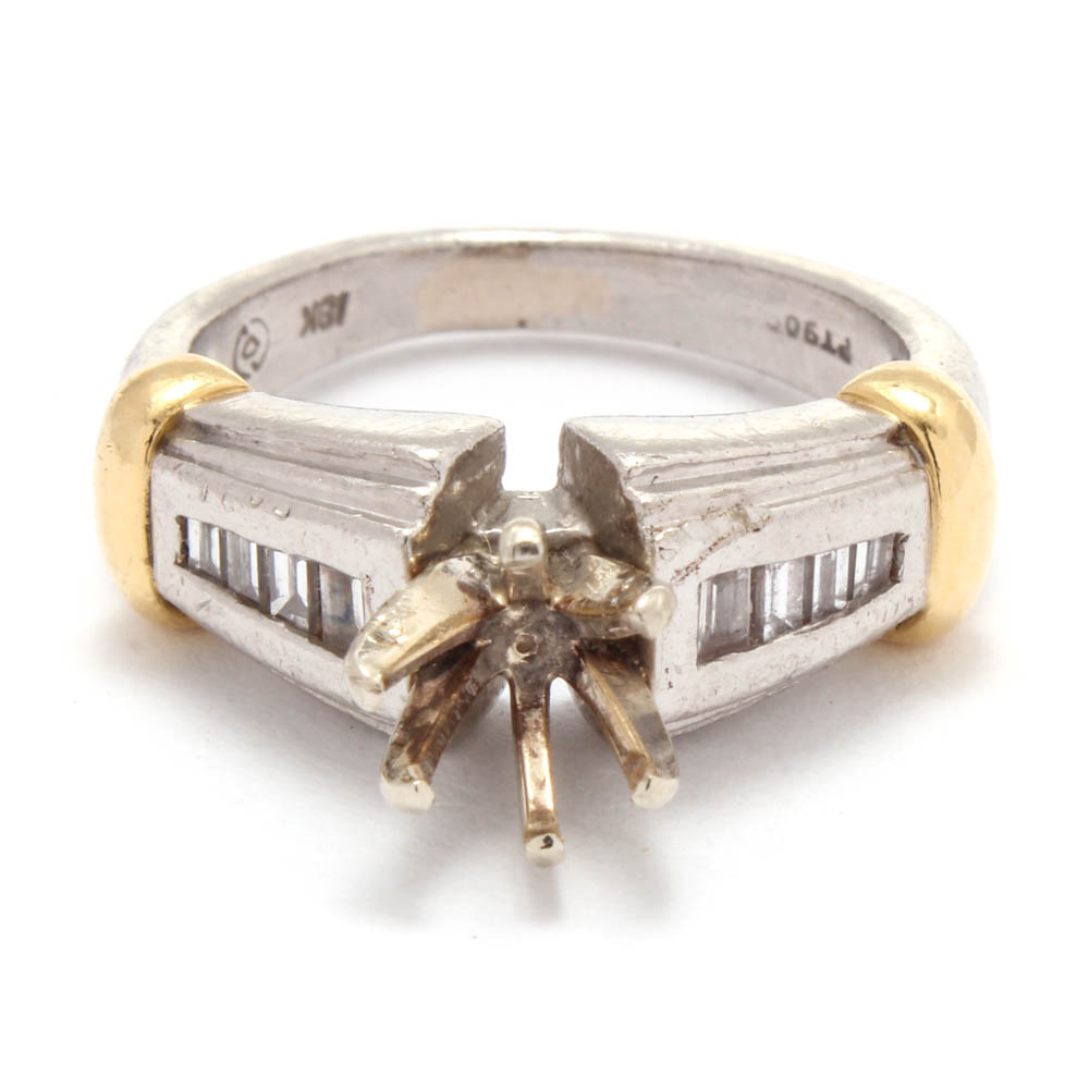 Platinum and 18K Yellow Gold Diamond Semi Mount Ring