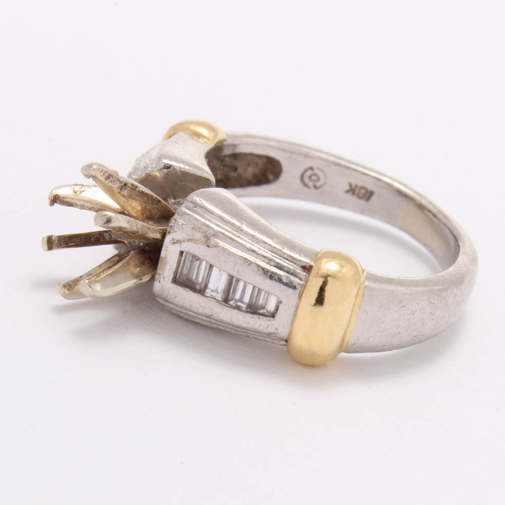 Platinum and 18K Yellow Gold Diamond Semi Mount Ring