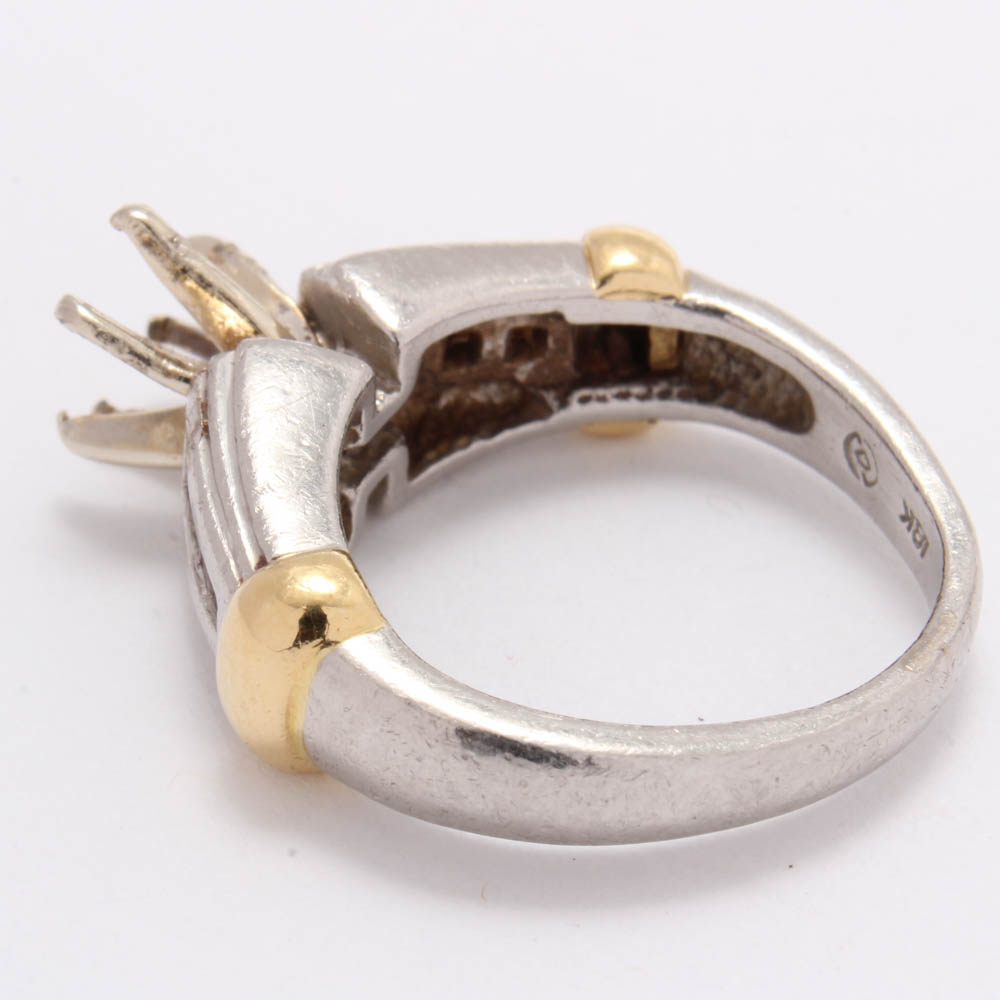 Platinum and 18K Yellow Gold Diamond Semi Mount Ring