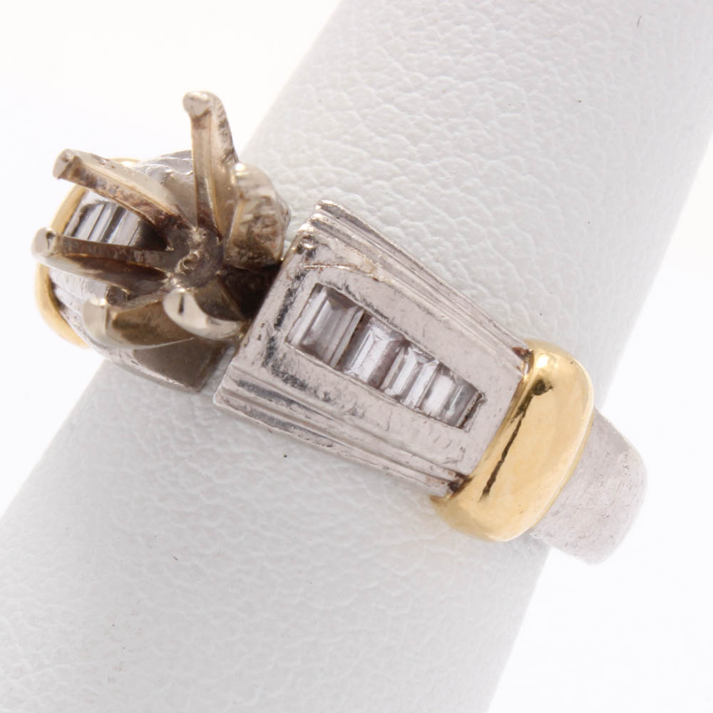 Platinum and 18K Yellow Gold Diamond Semi Mount Ring