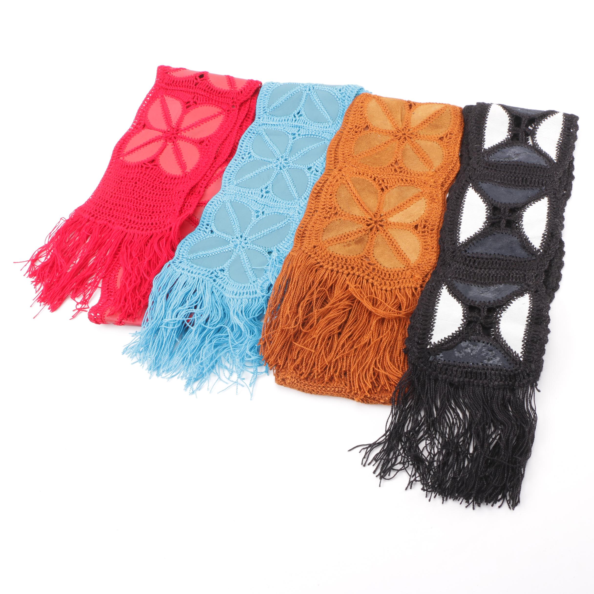1970s Vintage Knit Scarves with Suede Accents