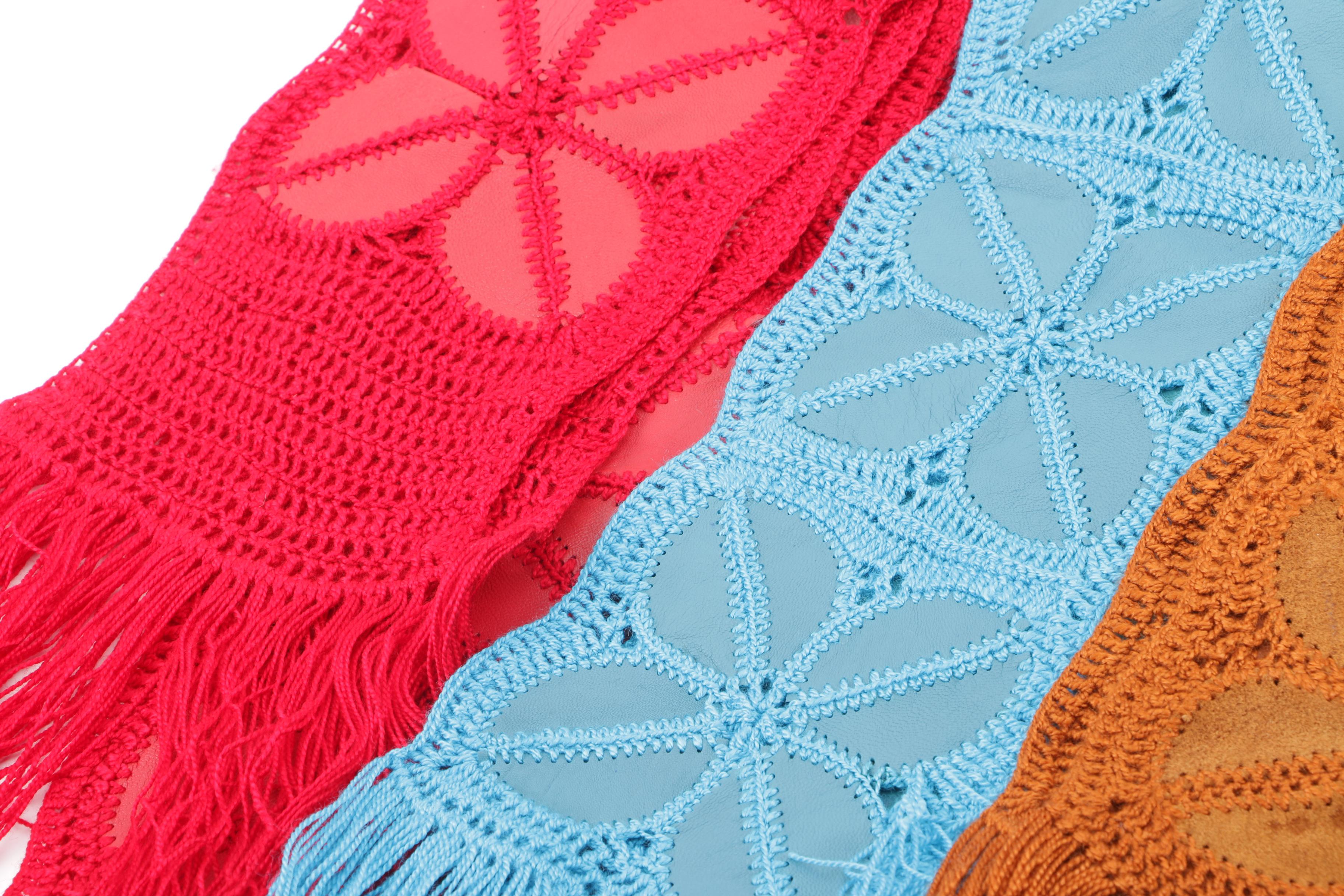 1970s Vintage Knit Scarves with Suede Accents