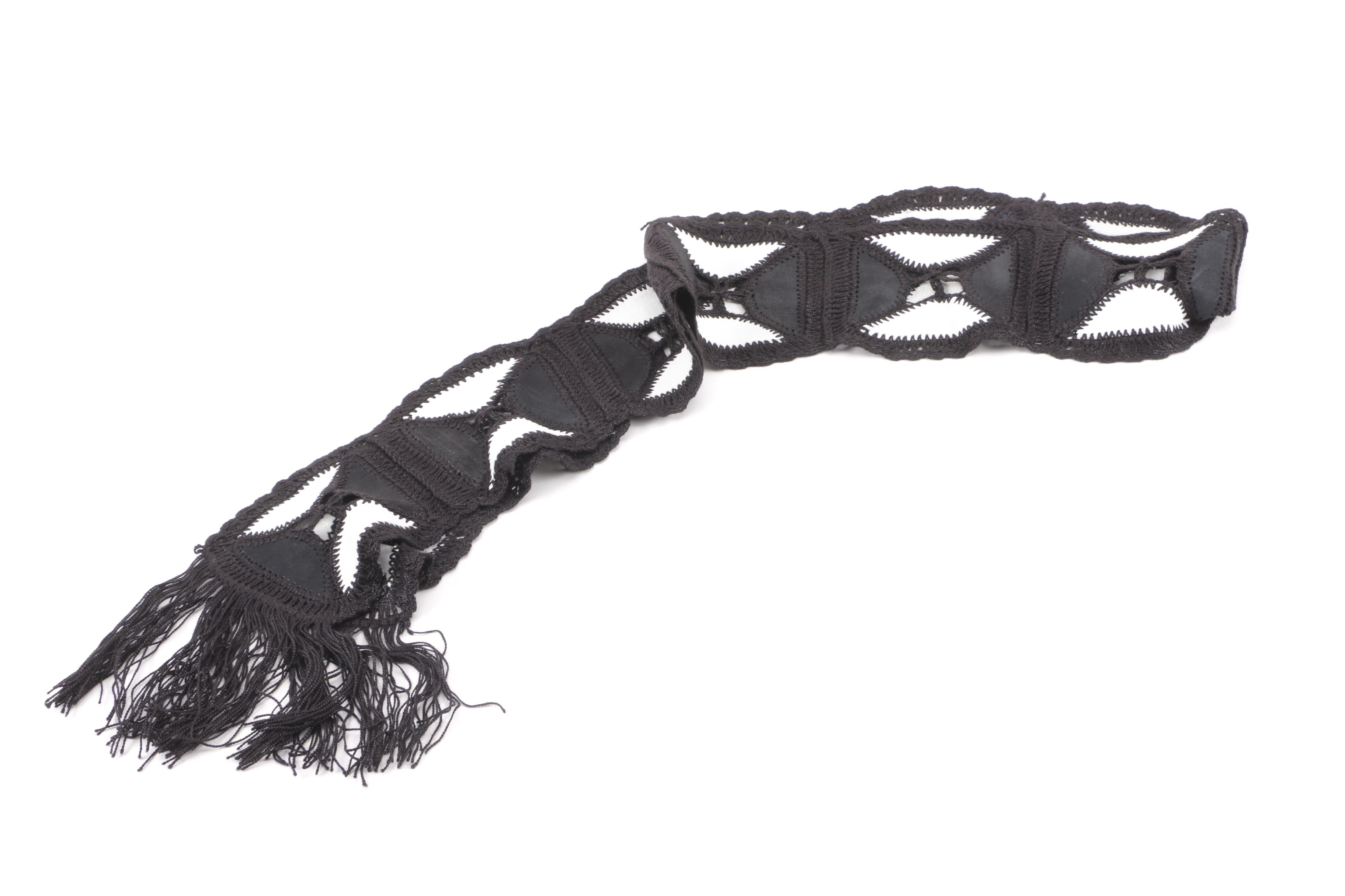 1970s Vintage Knit Scarves with Suede Accents