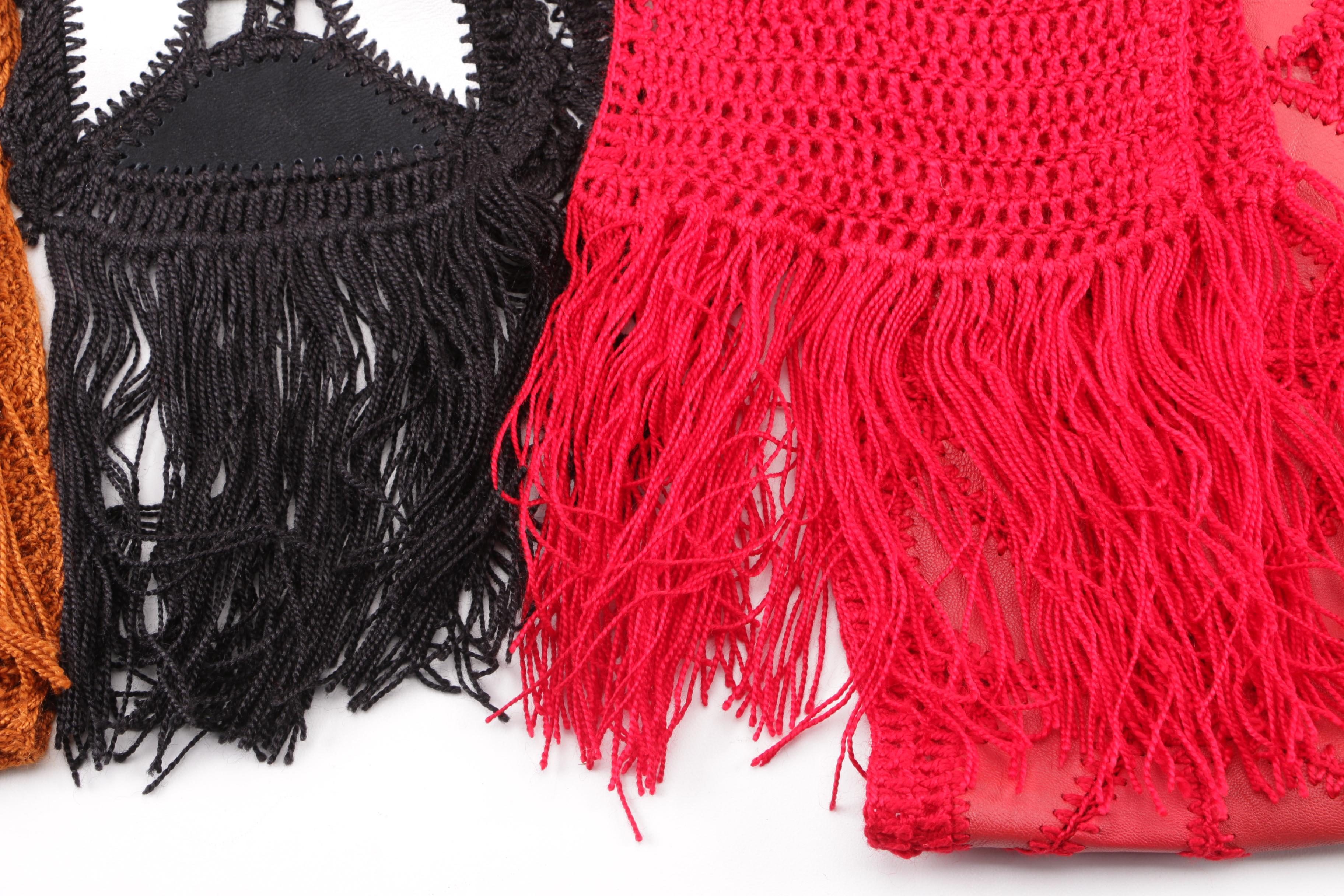 1970s Vintage Knit Scarves with Suede Accents