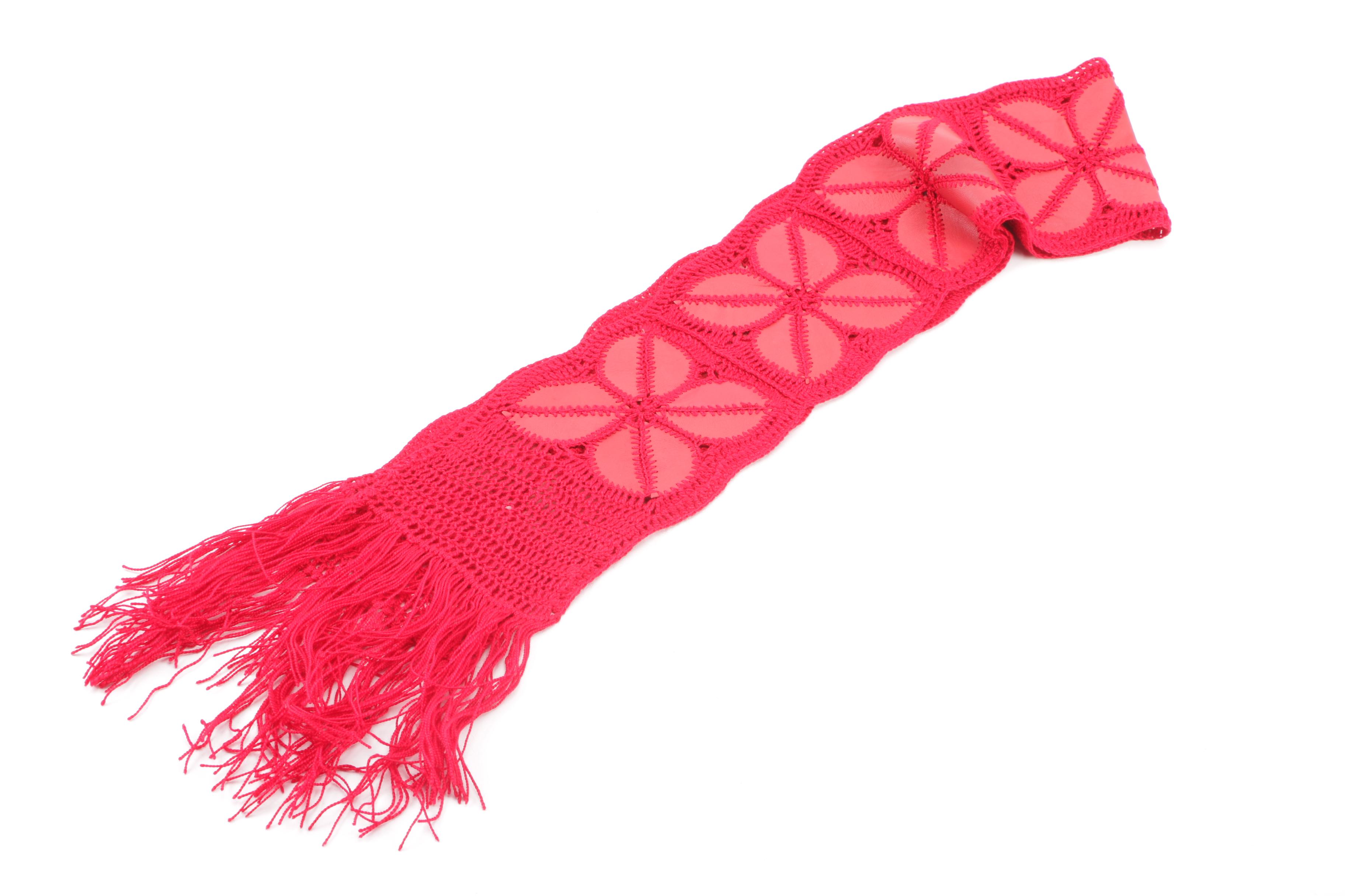 1970s Vintage Knit Scarves with Suede Accents