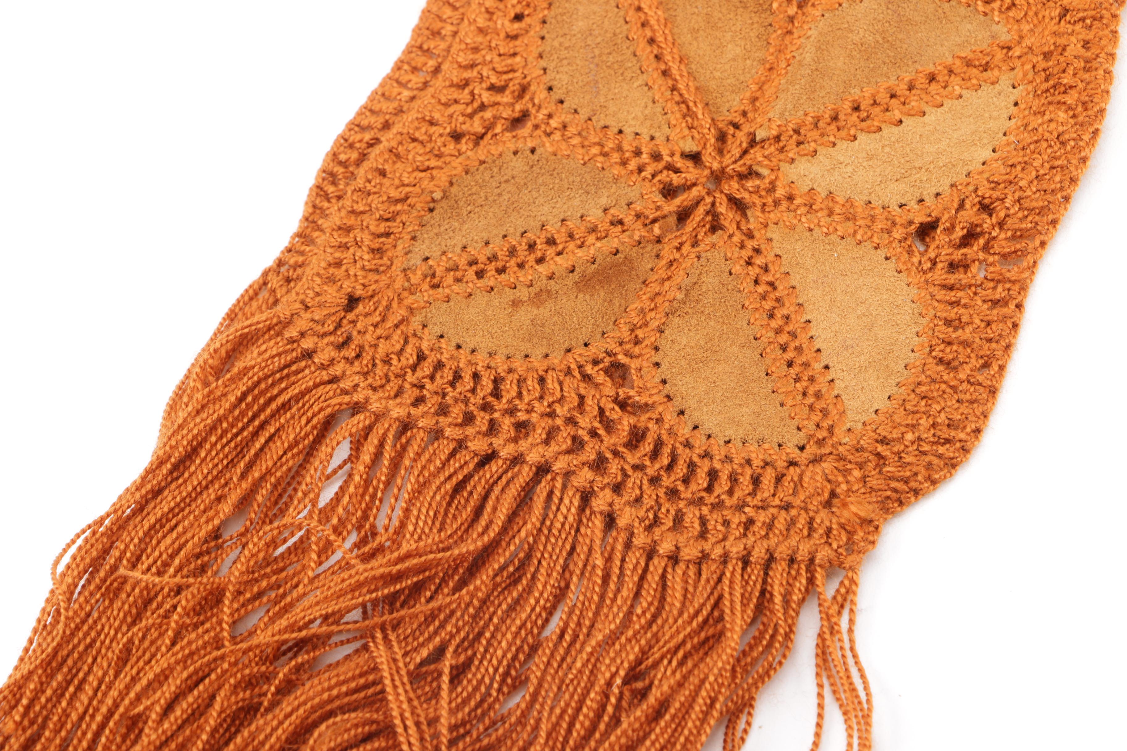 1970s Vintage Knit Scarves with Suede Accents