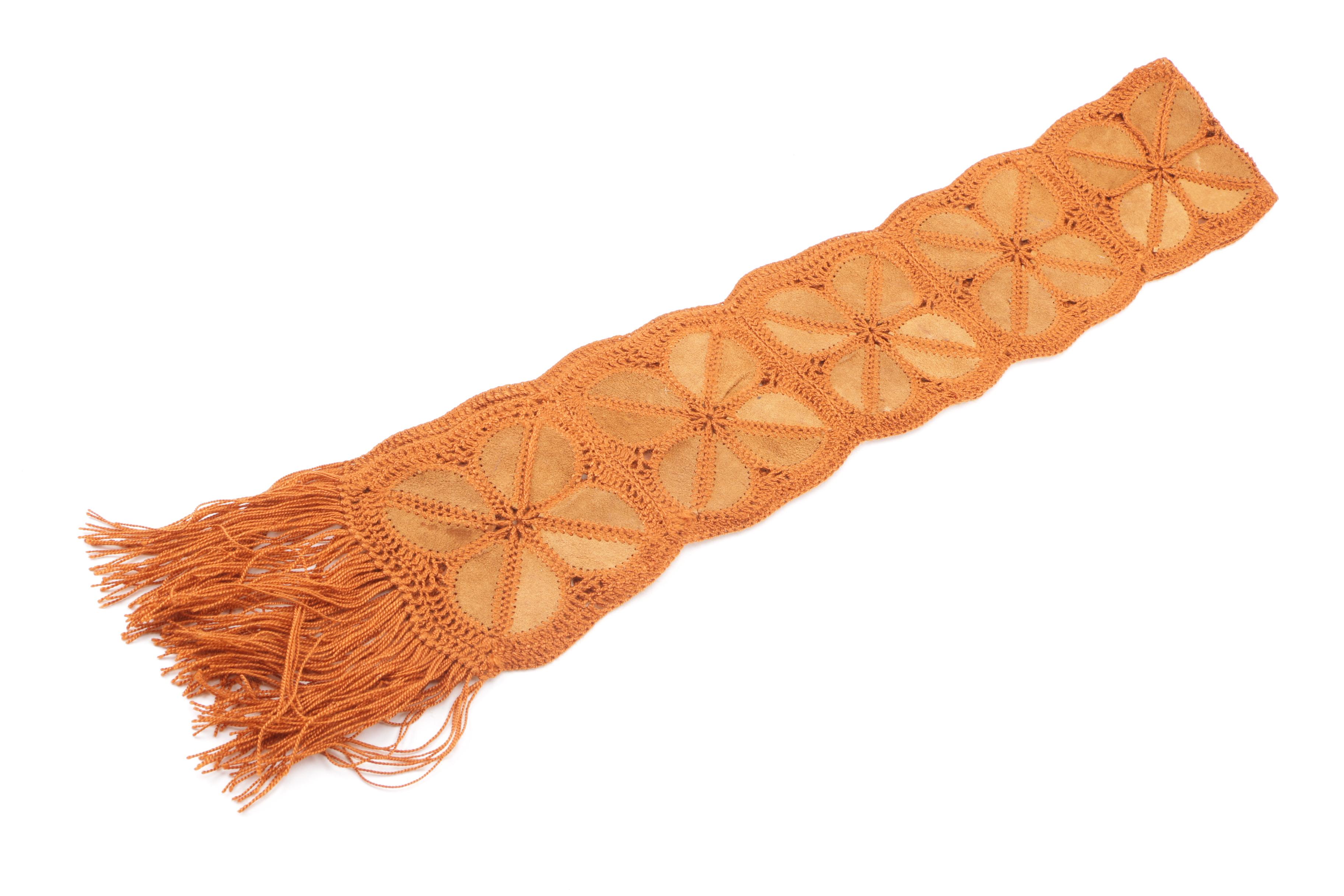 1970s Vintage Knit Scarves with Suede Accents