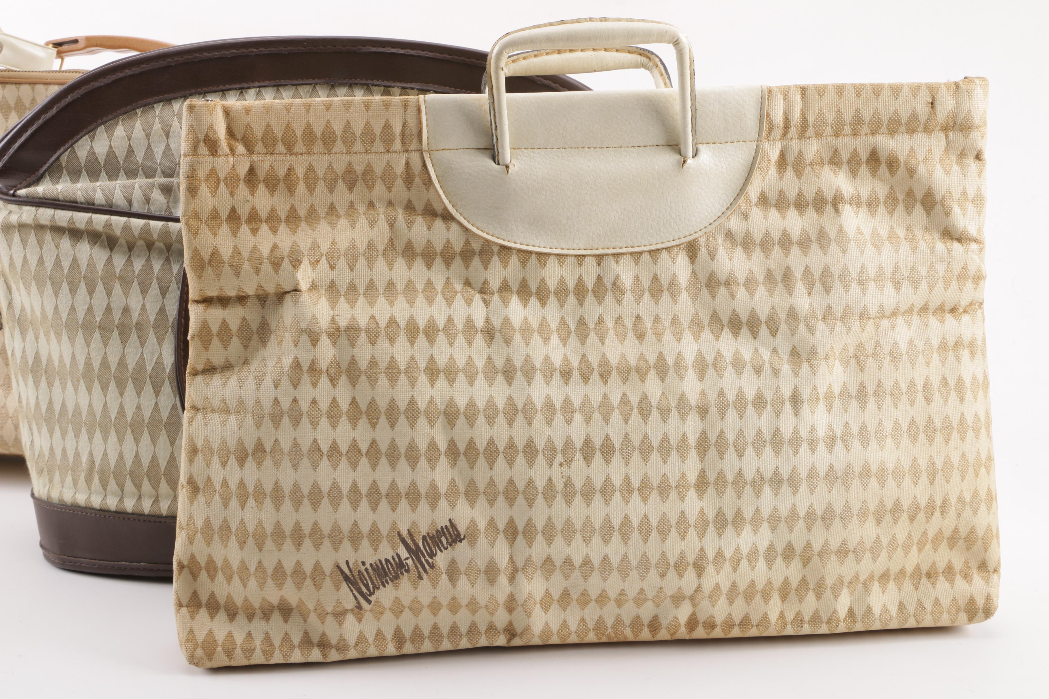 1960s Vintage Neiman Marcus Harlequin Print Tote and Luggage Set